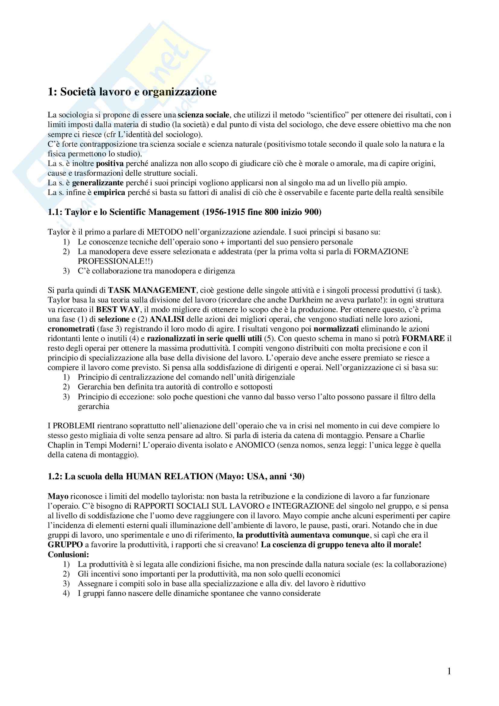 Riassunto esame Sociologia, prof. Volpi, libro consigliato Comunicazione d'impresa, Volpe Pag. 1