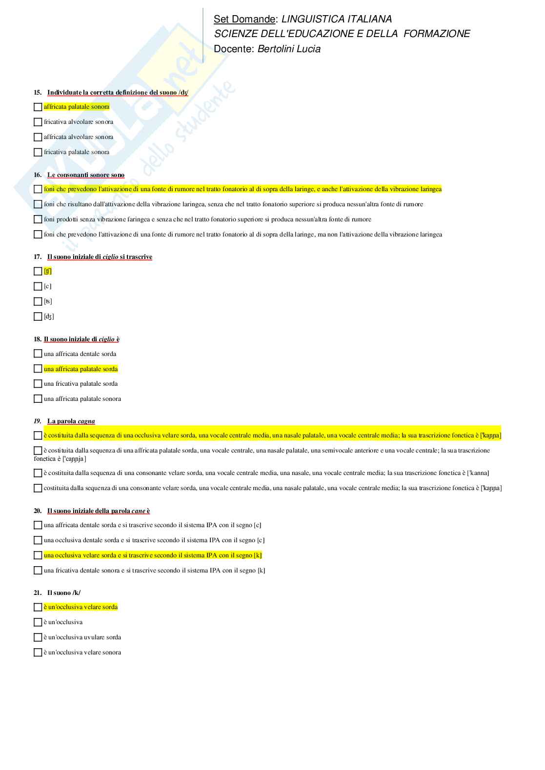 Paniere nuovo completo di Linguistica Italiana Pag. 21