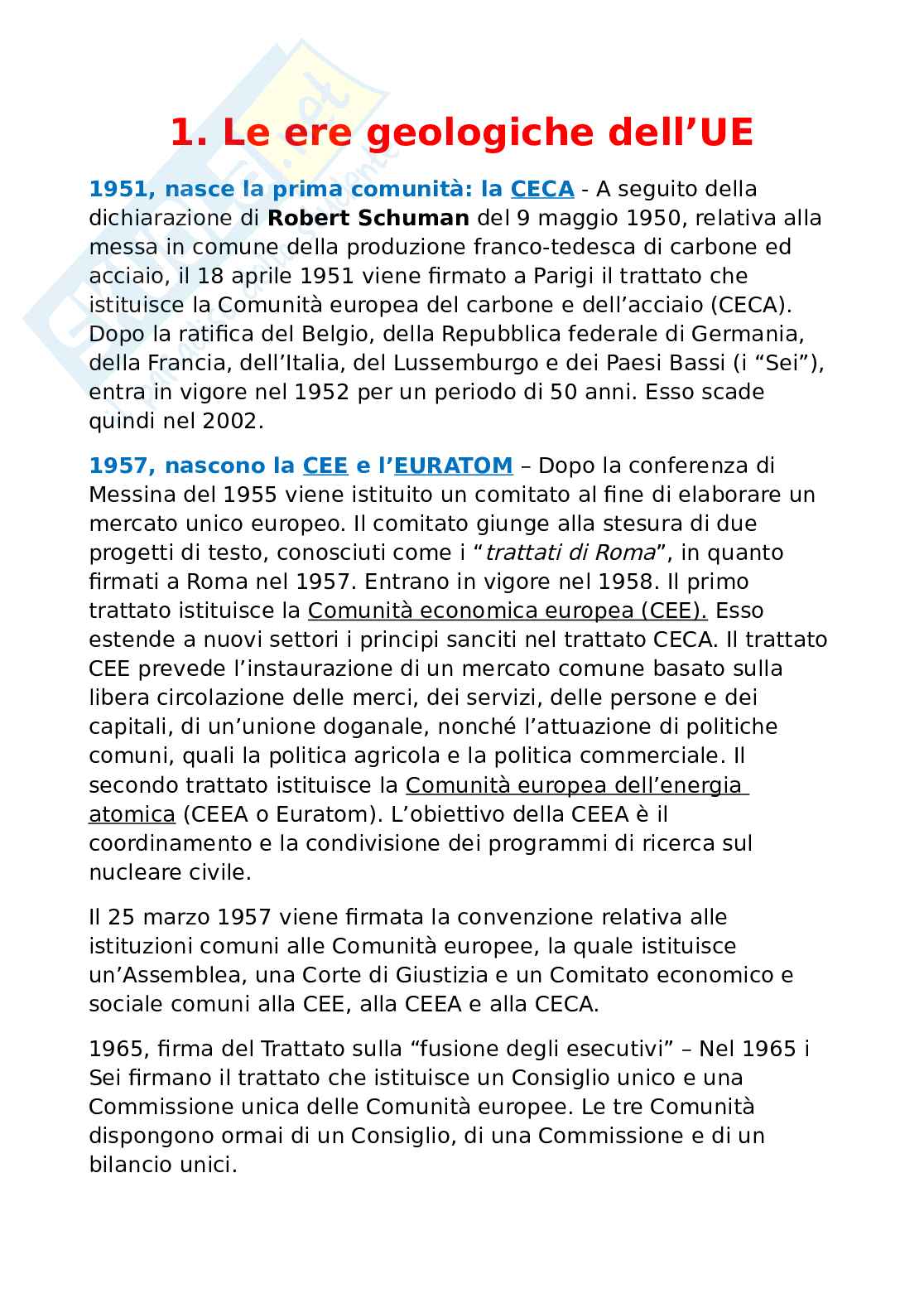 Riassunto esame Diritto dell'Unione Europea, prof. Casolari - studente frequentante Pag. 1