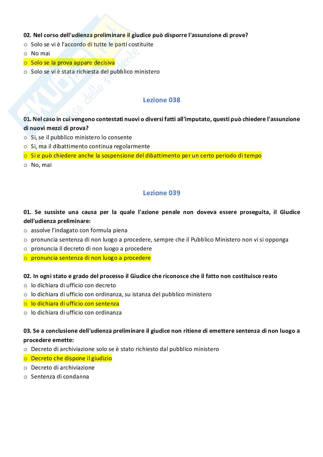Set domande aperte e chiuse di Diritto processuale penale Pag. 36