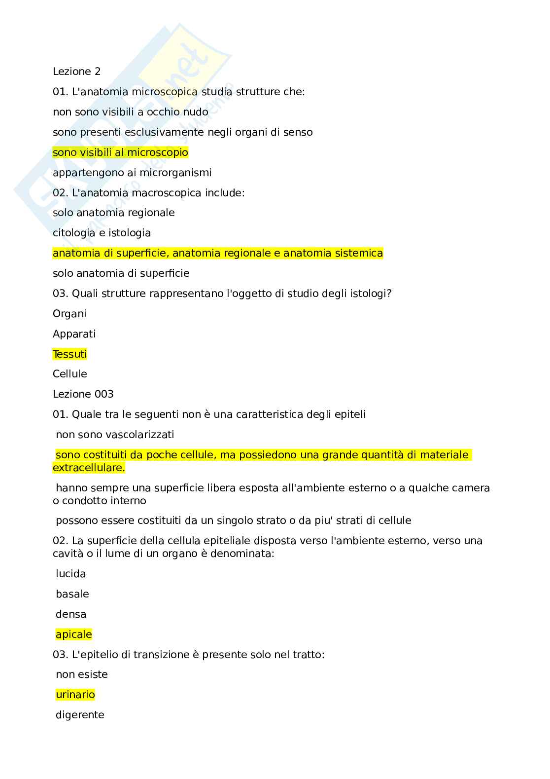Domande chiuse del Paniere di Anatomia umana Pag. 1