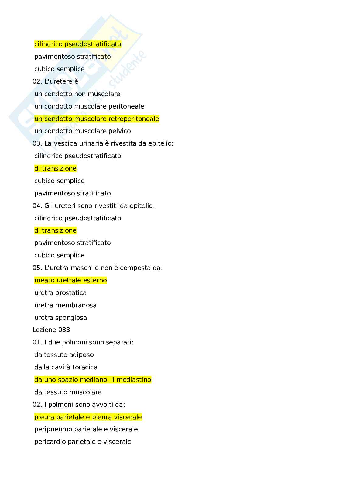 Domande chiuse del Paniere di Anatomia umana Pag. 16