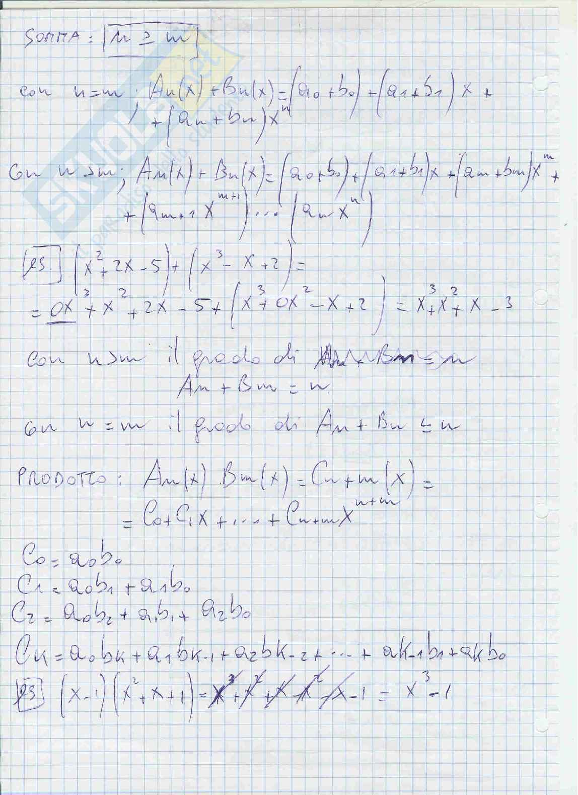Richiami di algebra. Polinomi e operazioni sui polinomi Pag. 2