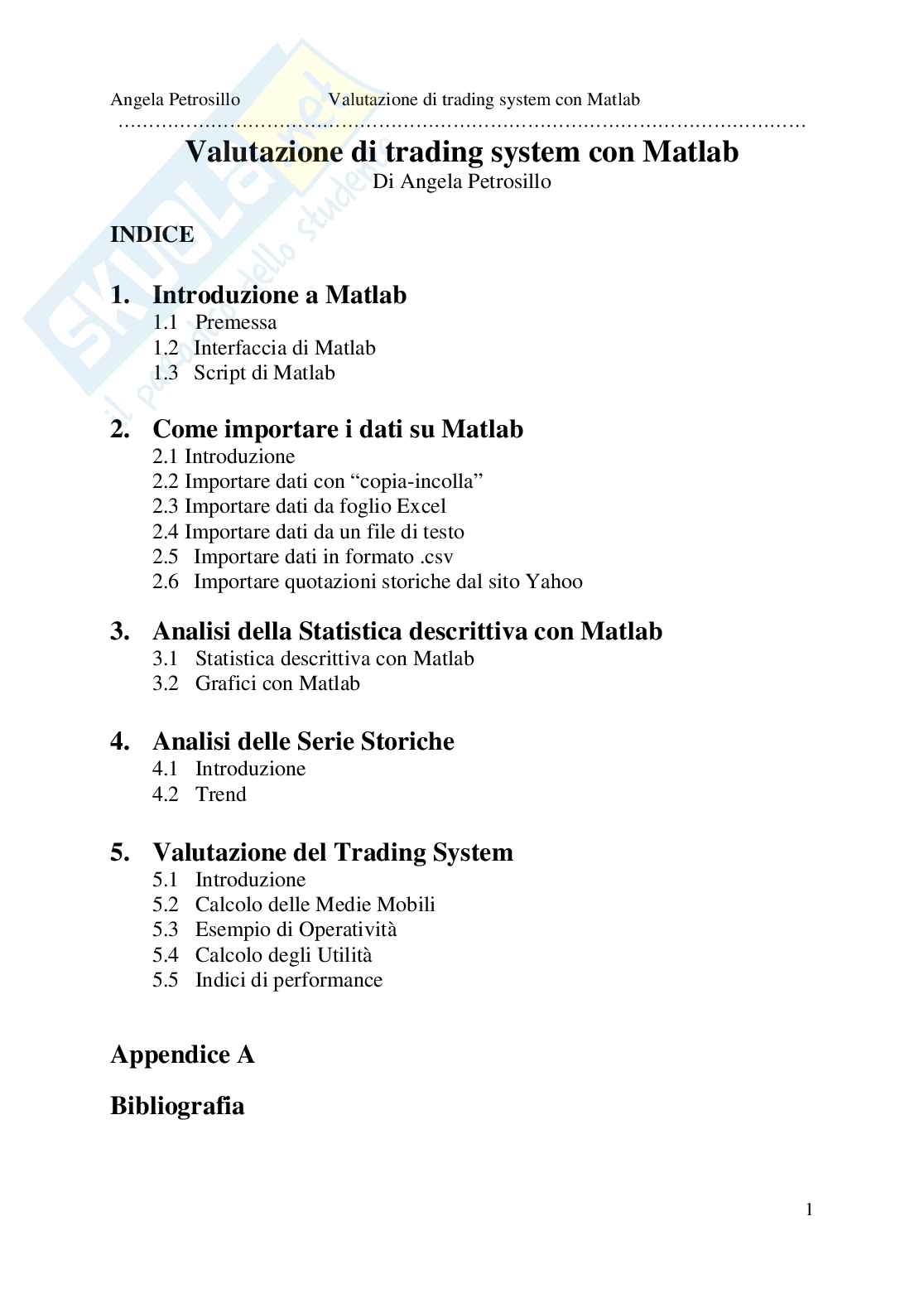 Valutazione di trading system con Matlab Pag. 1