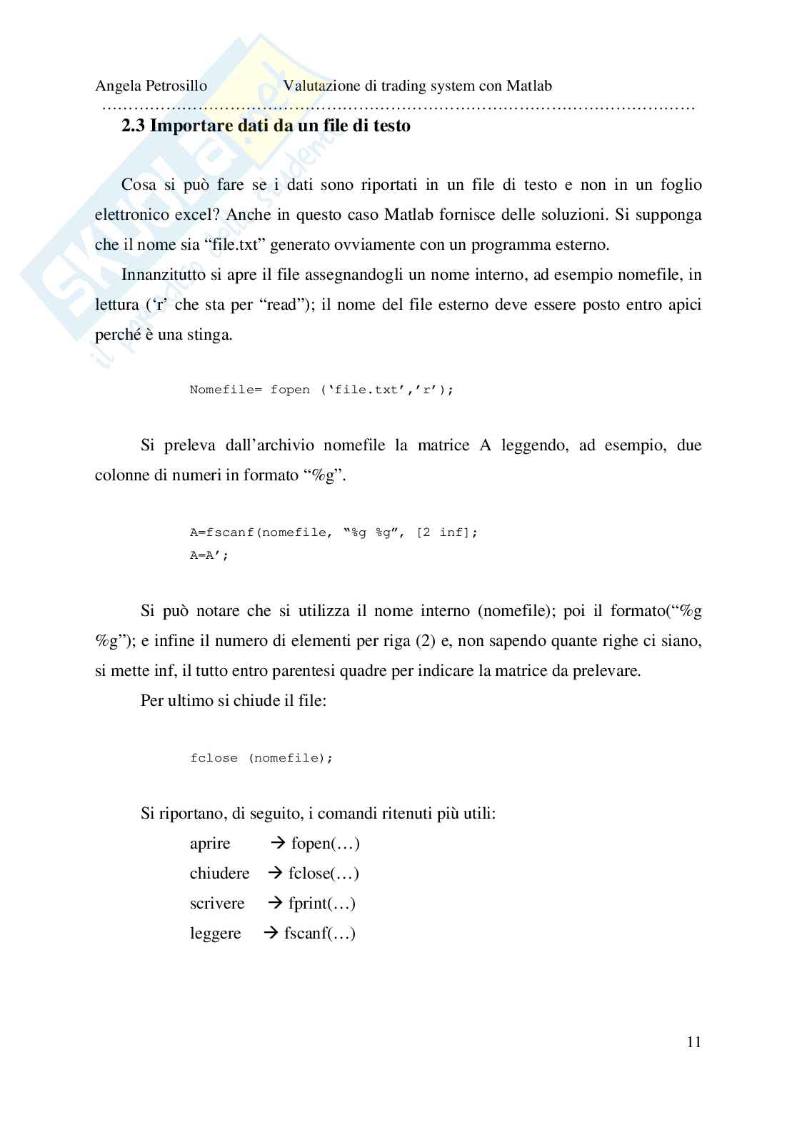 Valutazione di trading system con Matlab Pag. 11