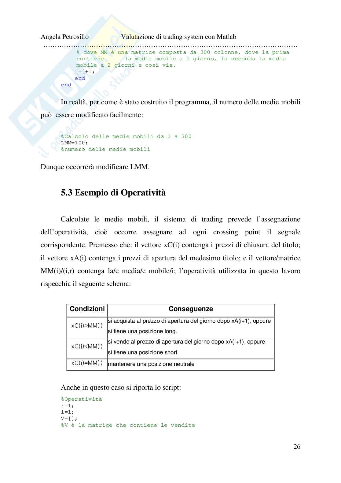 Valutazione di trading system con Matlab Pag. 26