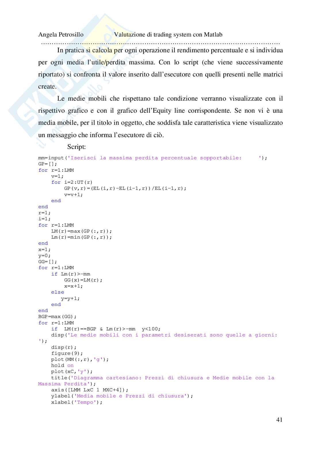 Valutazione di trading system con Matlab Pag. 41