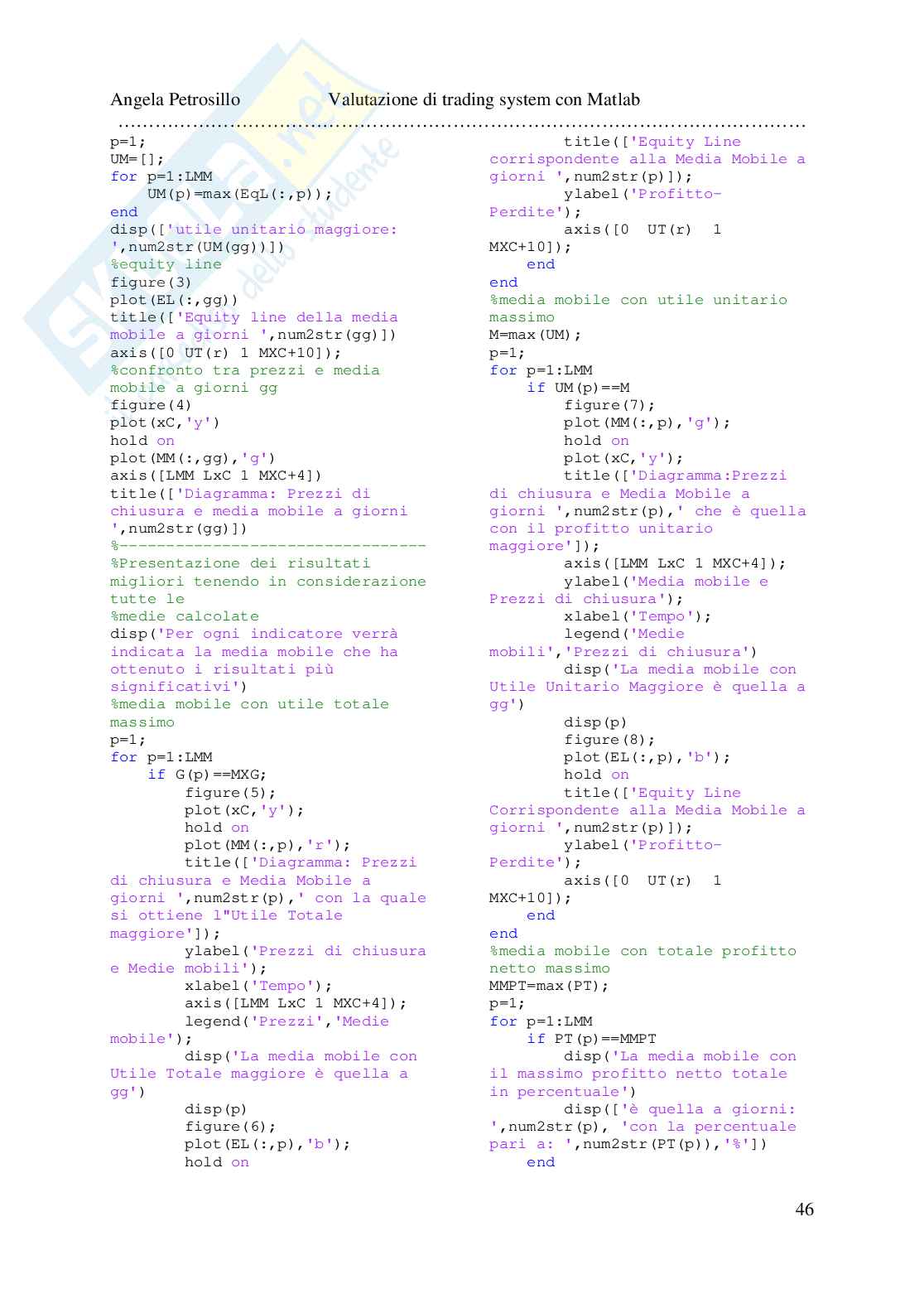 Valutazione di trading system con Matlab Pag. 46