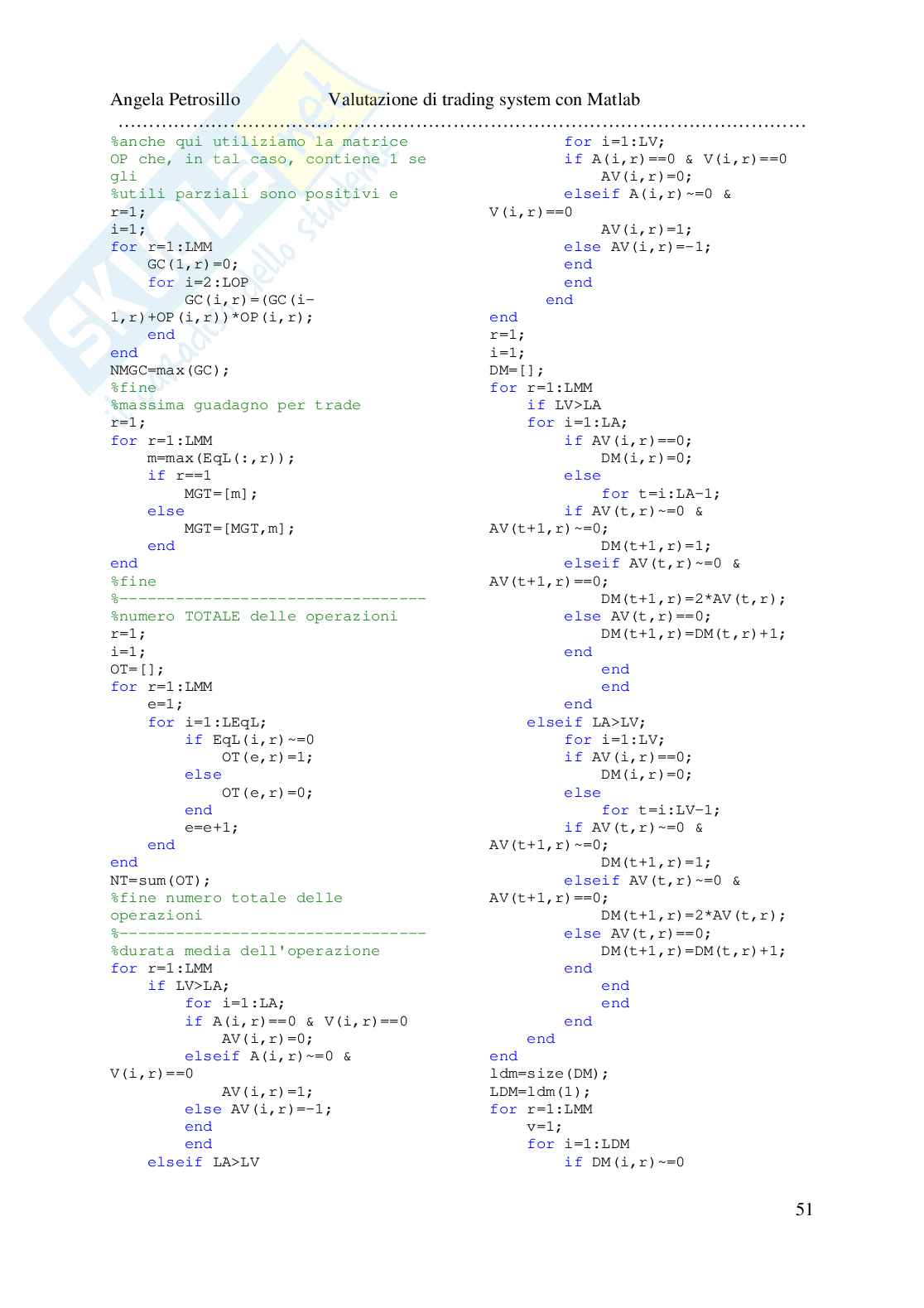 Valutazione di trading system con Matlab Pag. 51