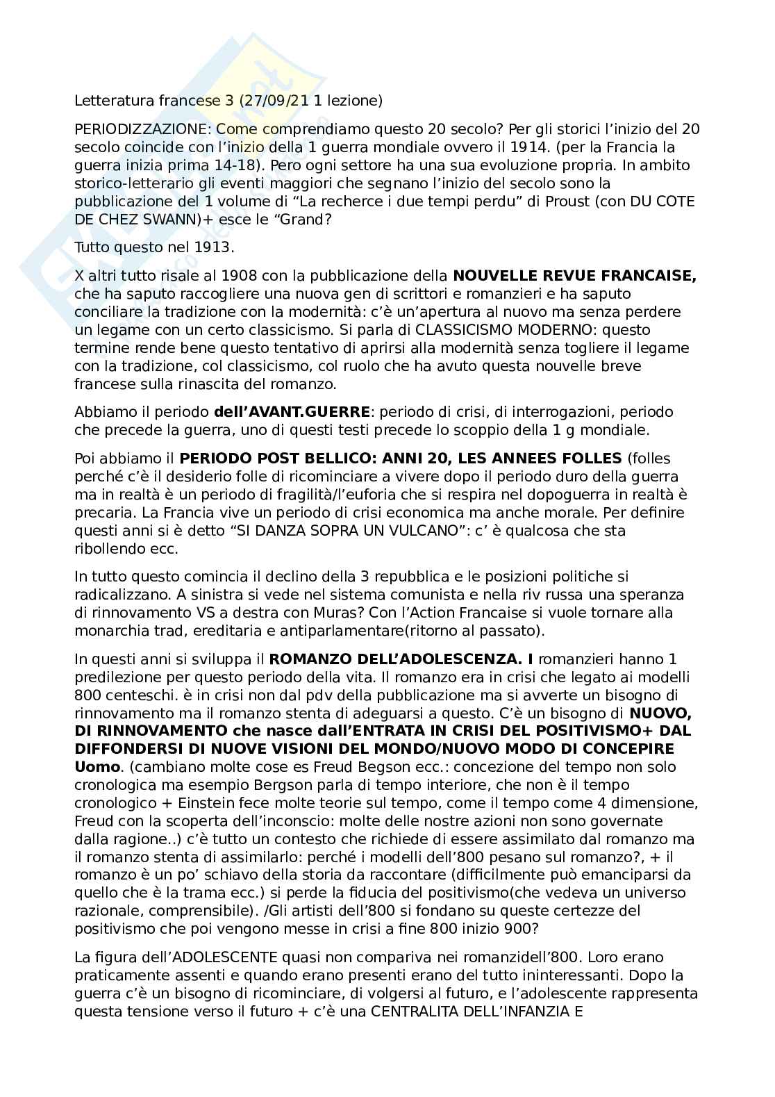 Appunti Letteratura francese 3 Pag. 1