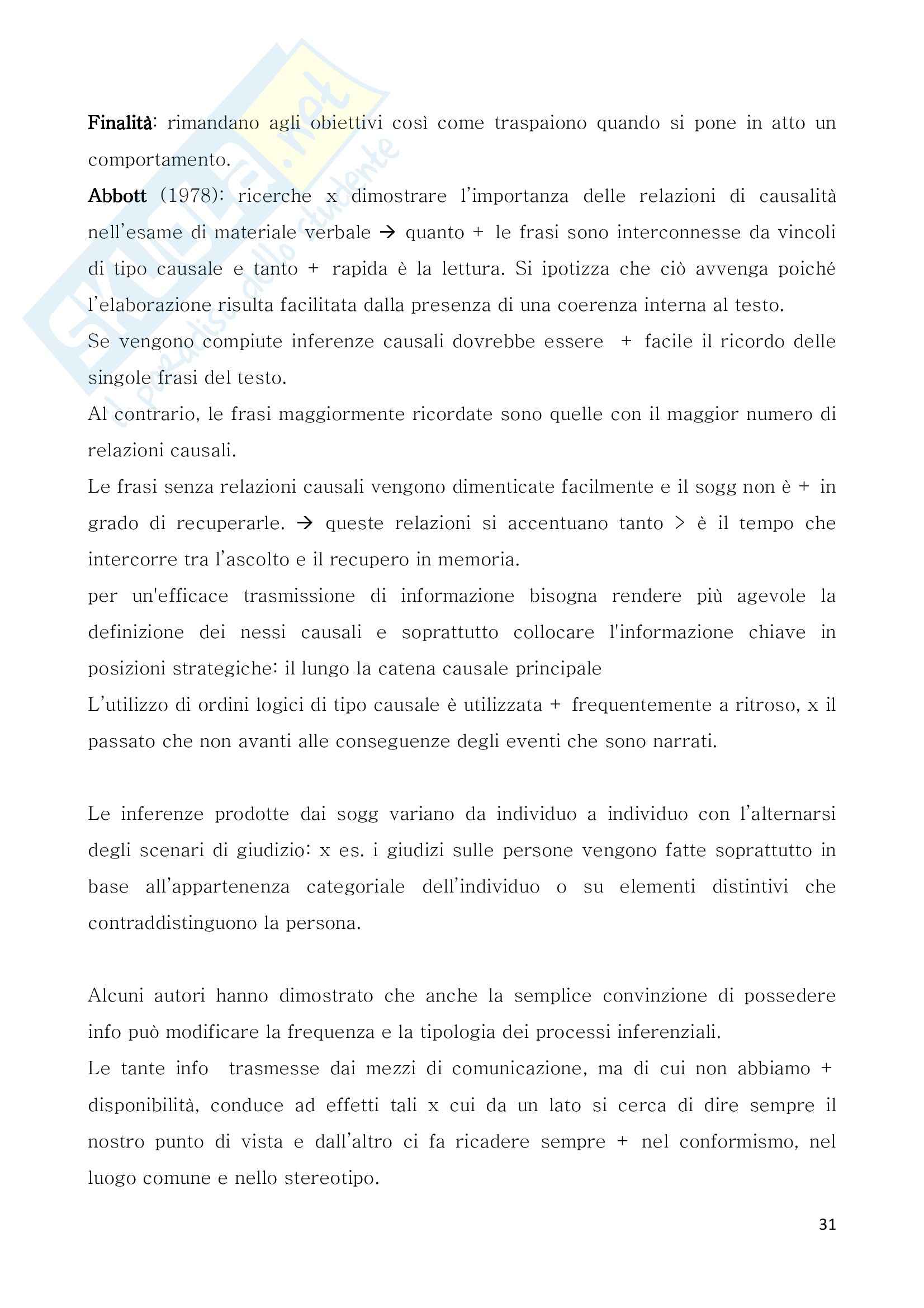 Riassunto esame Comunicazione e persuasione, prof. Arcuri, libro consigliato La trasmissione dei pensieri Pag. 31