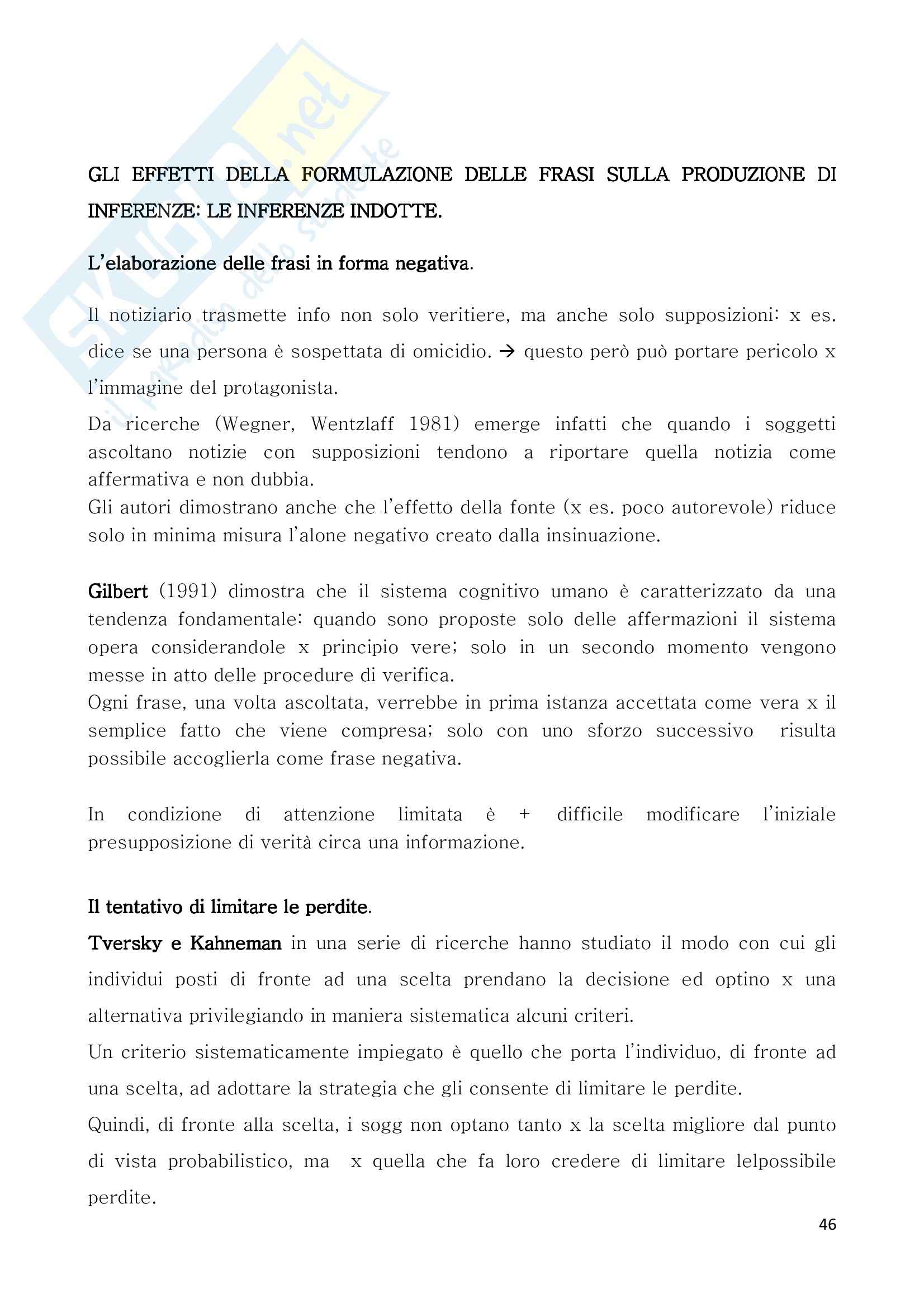 Riassunto esame Comunicazione e persuasione, prof. Arcuri, libro consigliato La trasmissione dei pensieri Pag. 46