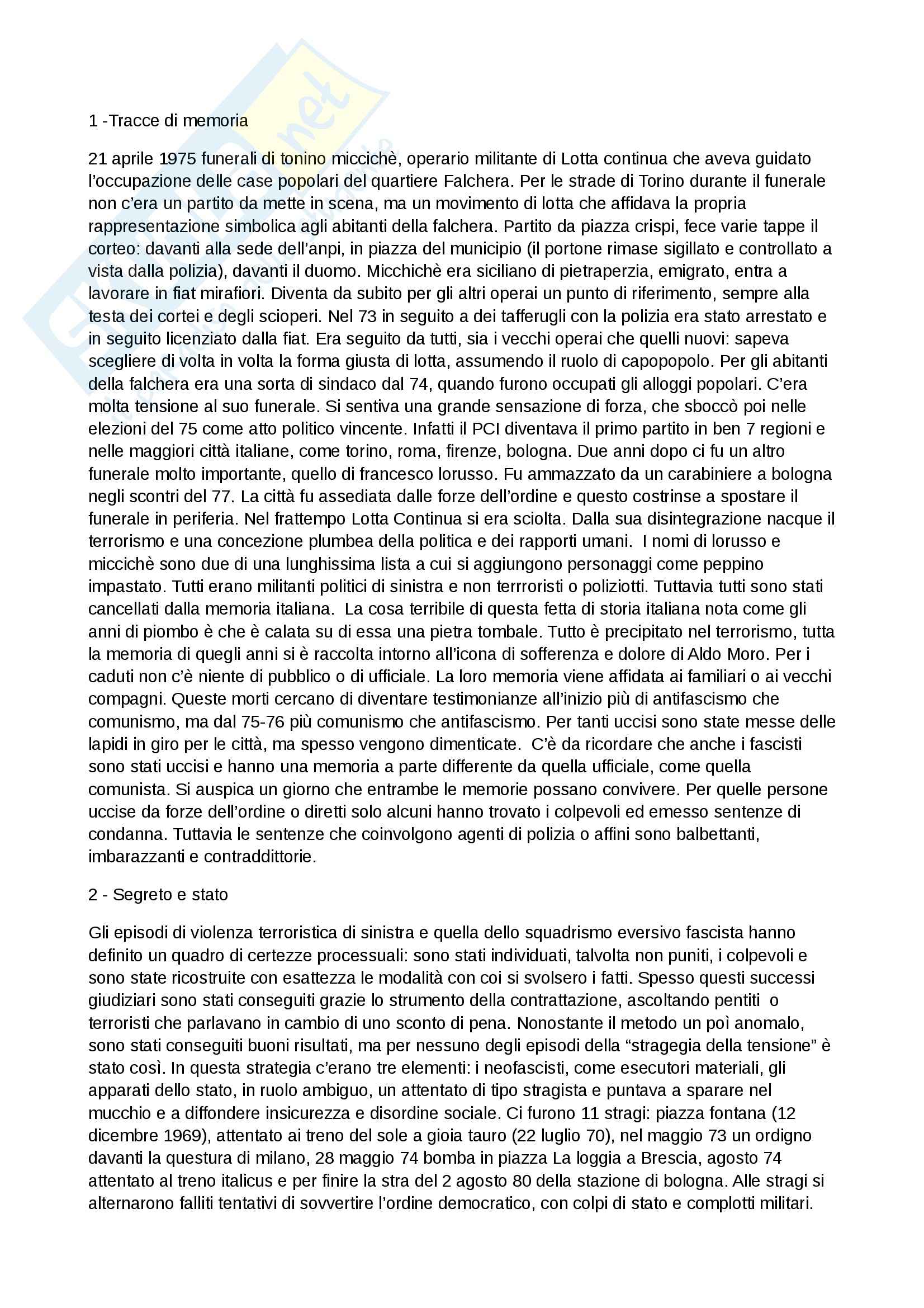 Riassunto esame Storia contemporanea, prof. Adorni, libro consigliato Le ragioni di un decennio, de Luna Pag. 1