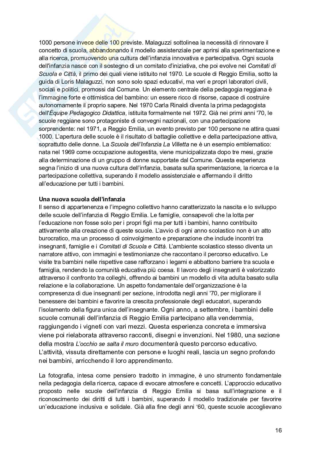 Riassunto esame L'approccio educativo di reggio nei servizi per l'infanzia, Prof. Iughetti Lorenzo, libro consigliato Una città, tanti bambini , Baldini, Cavallini, Vecchi Pag. 16