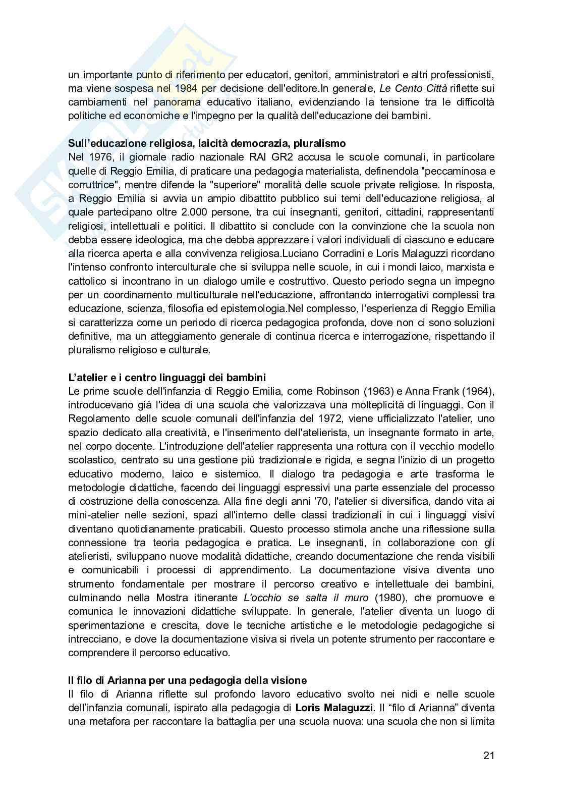 Riassunto esame L'approccio educativo di reggio nei servizi per l'infanzia, Prof. Iughetti Lorenzo, libro consigliato Una città, tanti bambini , Baldini, Cavallini, Vecchi Pag. 21