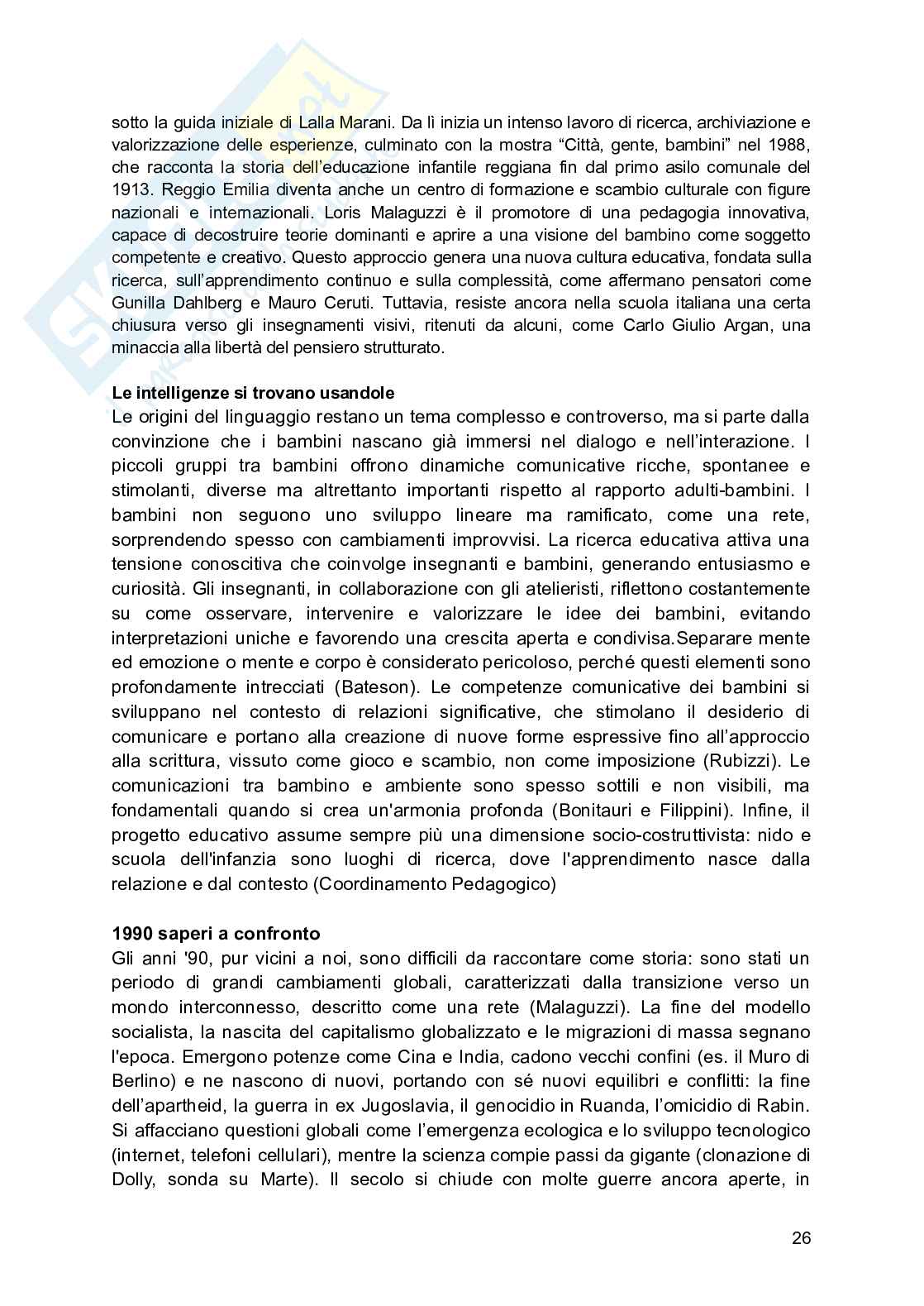 Riassunto esame L'approccio educativo di reggio nei servizi per l'infanzia, Prof. Iughetti Lorenzo, libro consigliato Una città, tanti bambini , Baldini, Cavallini, Vecchi Pag. 26