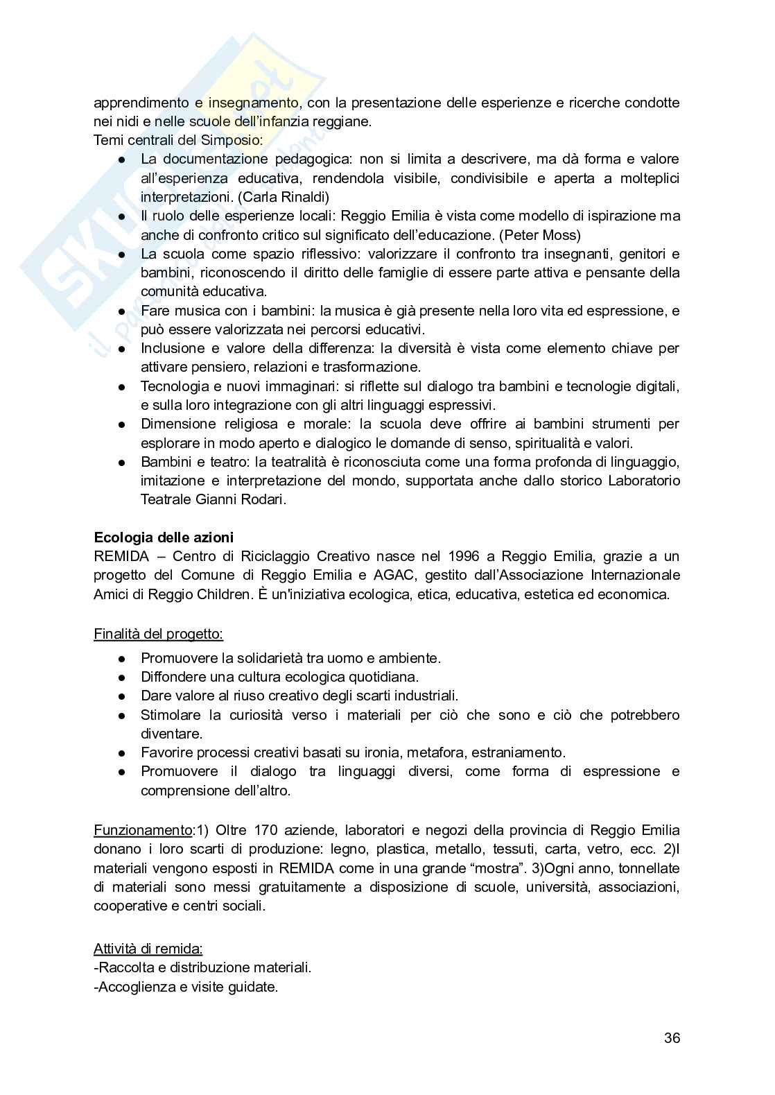 Riassunto esame L'approccio educativo di reggio nei servizi per l'infanzia, Prof. Iughetti Lorenzo, libro consigliato Una città, tanti bambini , Baldini, Cavallini, Vecchi Pag. 36