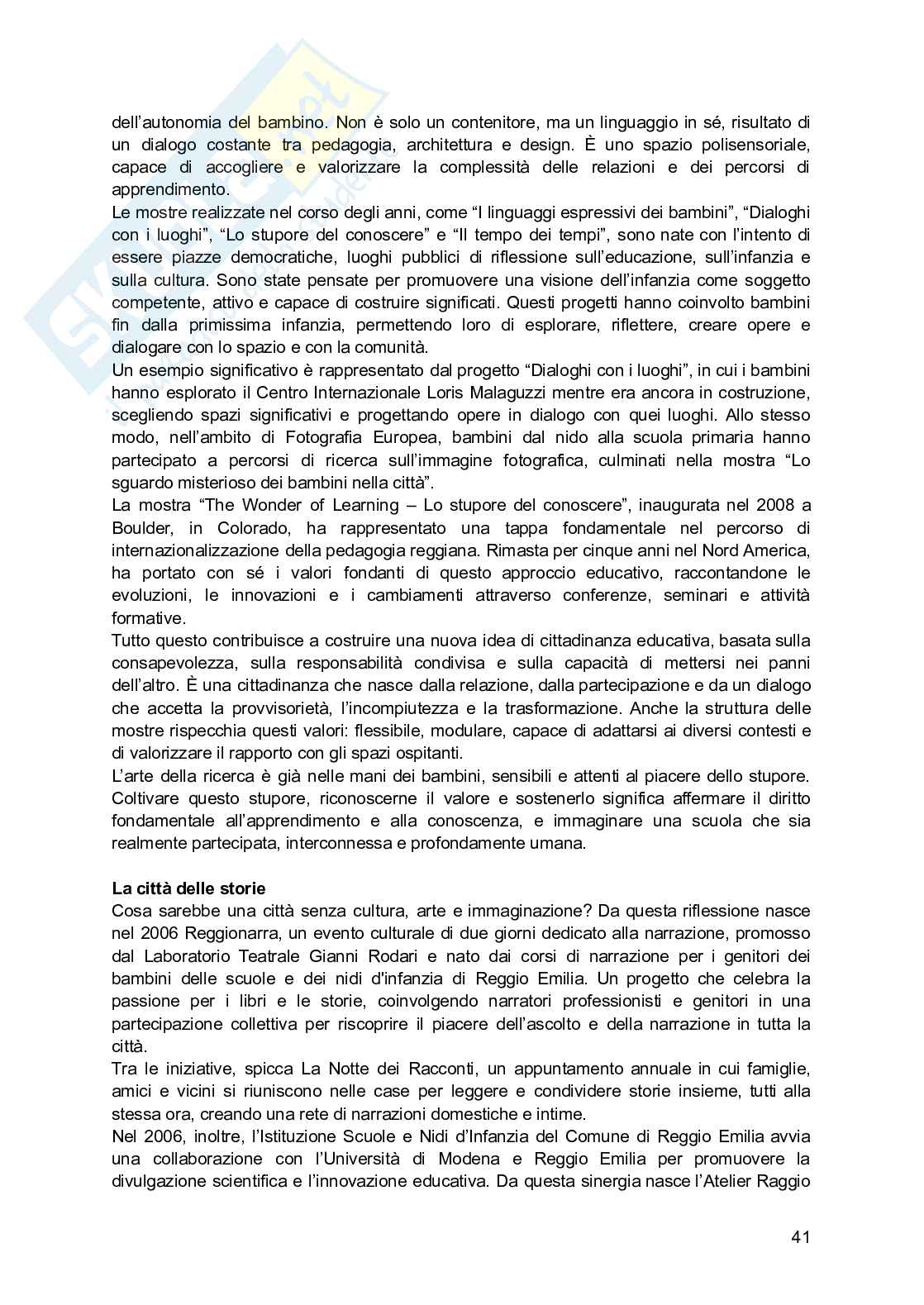 Riassunto esame L'approccio educativo di reggio nei servizi per l'infanzia, Prof. Iughetti Lorenzo, libro consigliato Una città, tanti bambini , Baldini, Cavallini, Vecchi Pag. 41