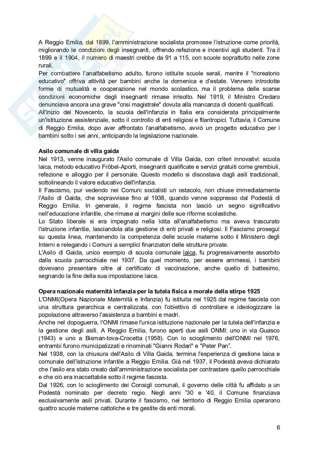 Riassunto esame L'approccio educativo di reggio nei servizi per l'infanzia, Prof. Iughetti Lorenzo, libro consigliato Una città, tanti bambini , Baldini, Cavallini, Vecchi Pag. 6