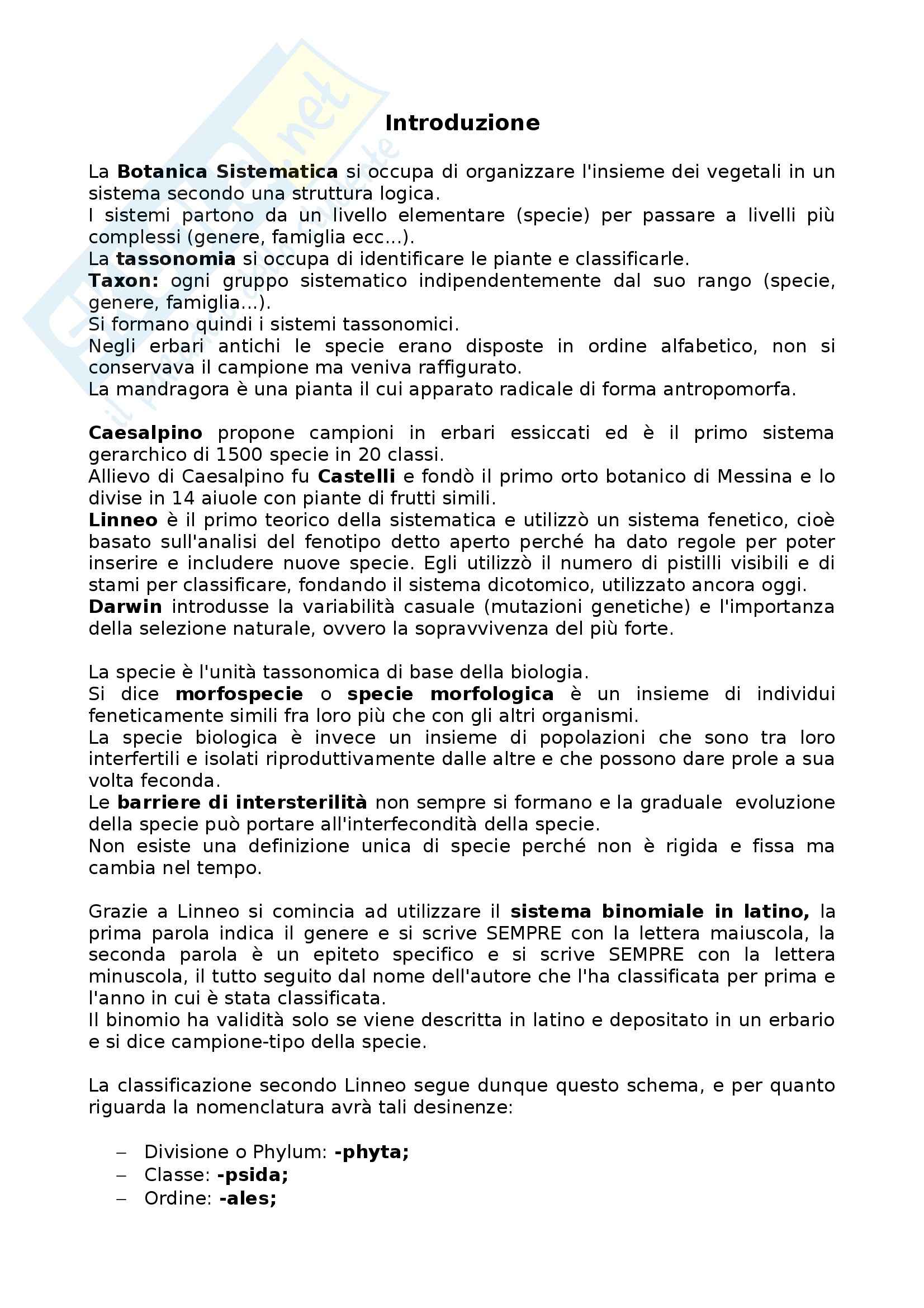 Botanica Sistematica - Appunti Prima Parte Pag. 1