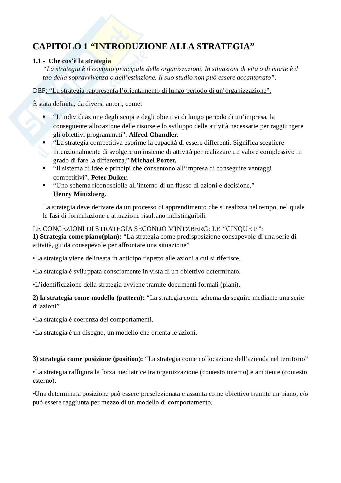 Appunti elaborazione propria Strategia e Politica Aziendale Pag. 1