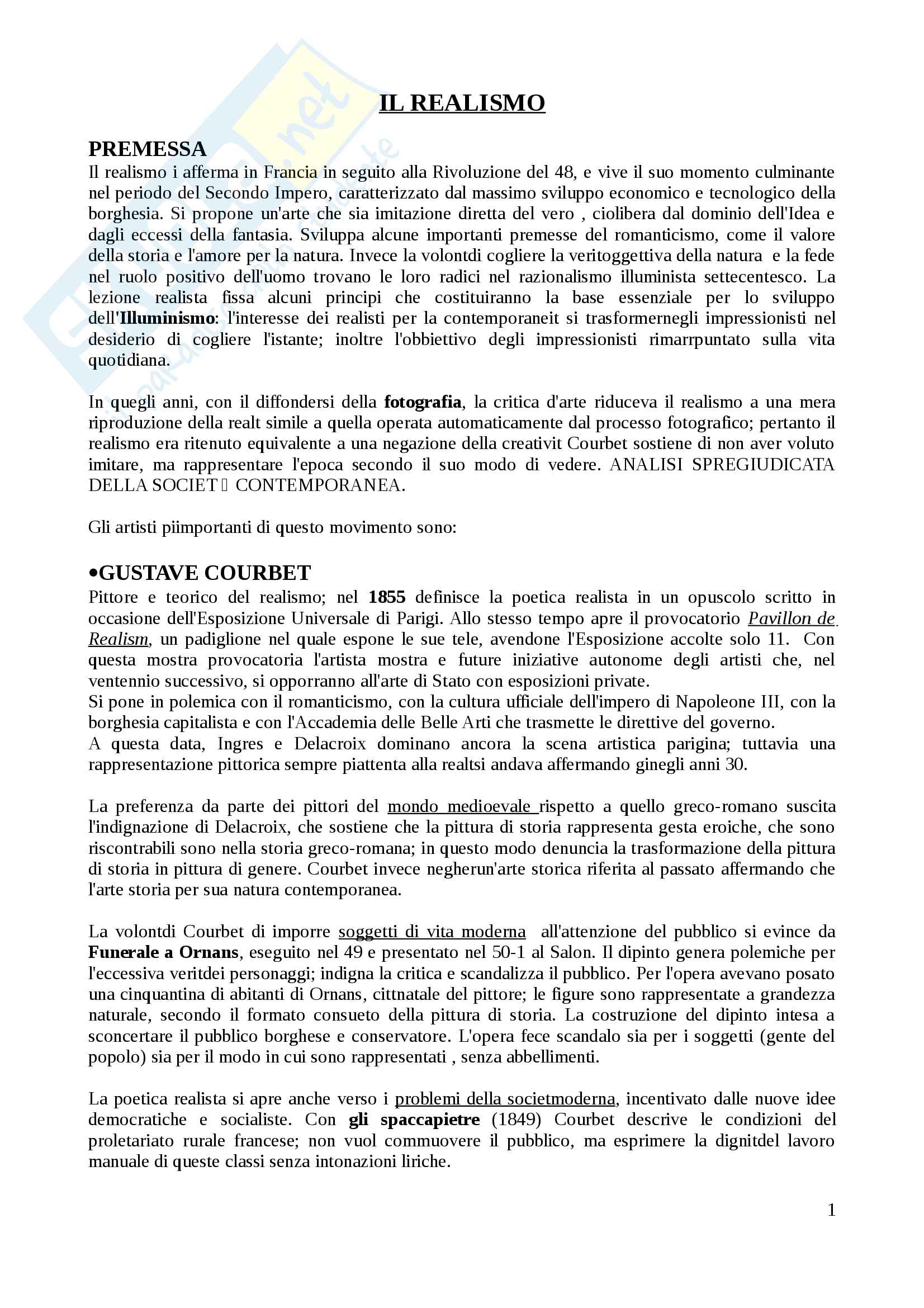 Riassunto esame Arte contmporanea (parte istituzionale), docente Di Raddo, libro consigliato: Nochlin, Il realismo Pag. 1