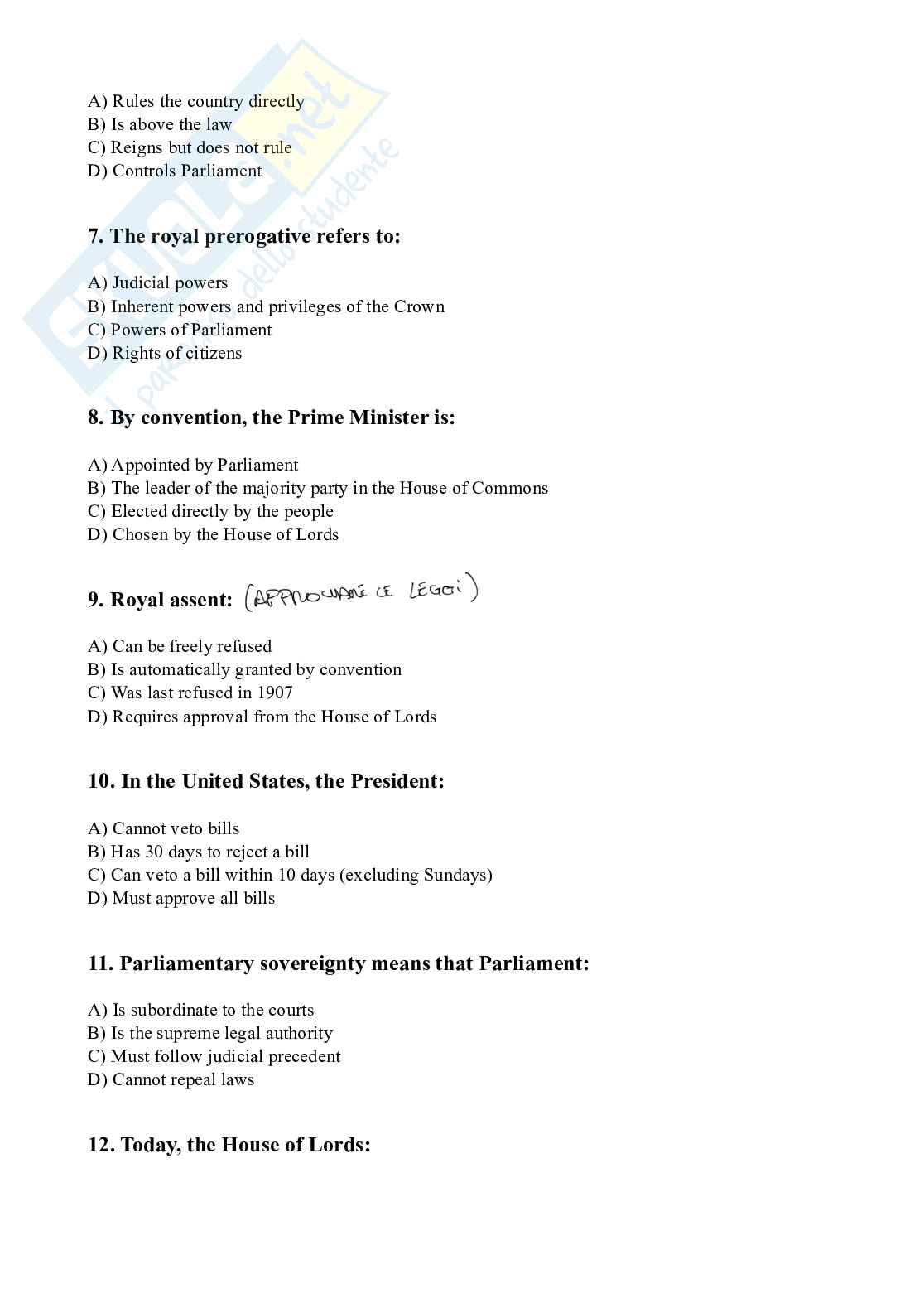 Quiz per preparazione all'esame di Inglese giuridico Pag. 2