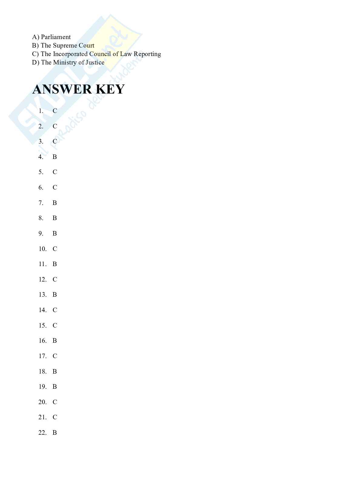 Quiz per preparazione all'esame di Inglese giuridico Pag. 6