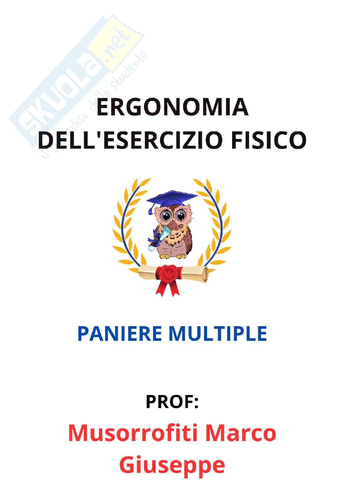 Paniere Ergonomia dell'esercizio fisico (2026) - Risposte multiple corrette Pag. 1