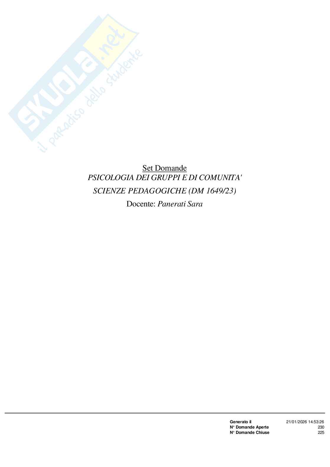 Paniere Psicologia dei gruppi e di comunità Pag. 1