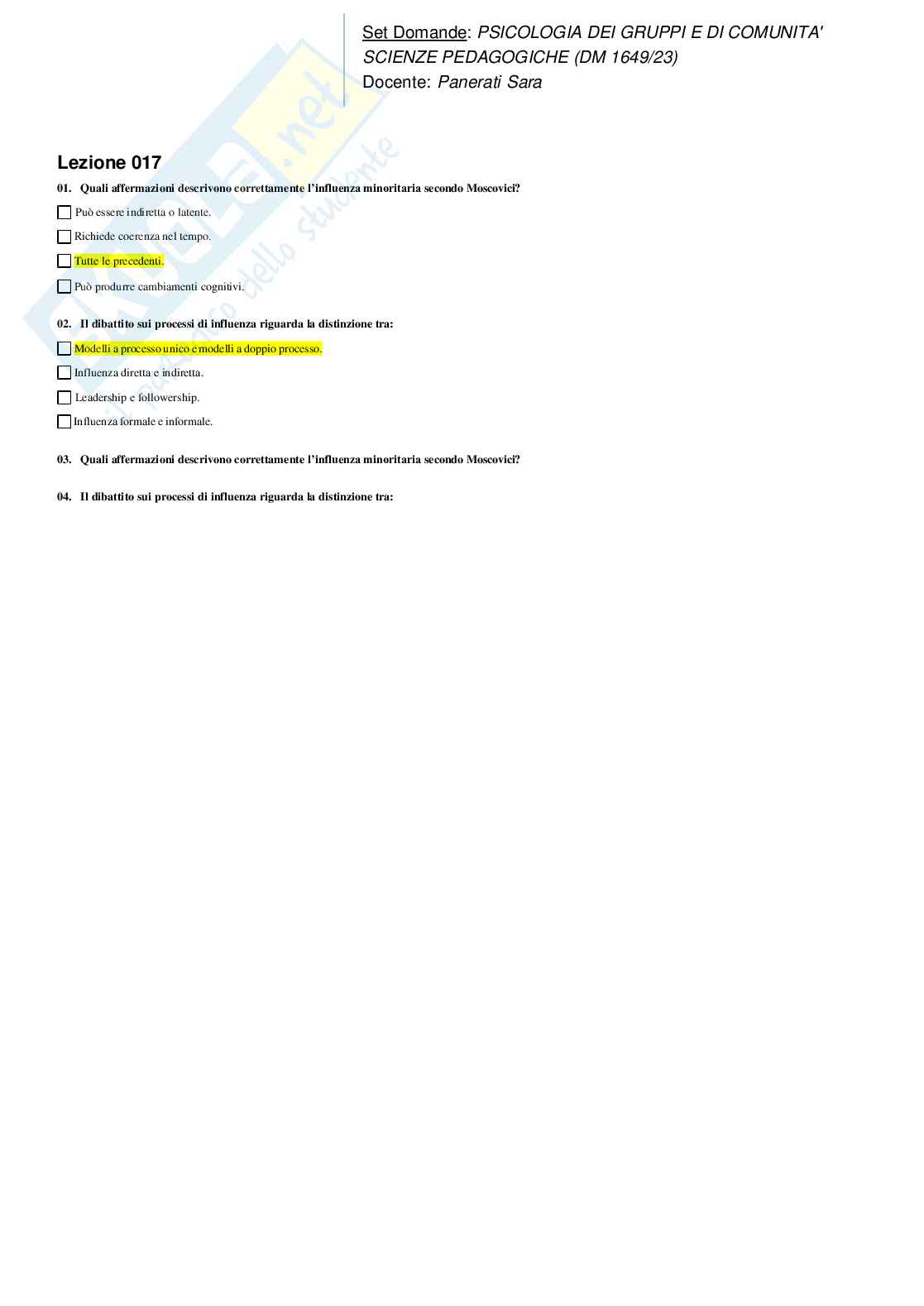 Paniere Psicologia dei gruppi e di comunità Pag. 16