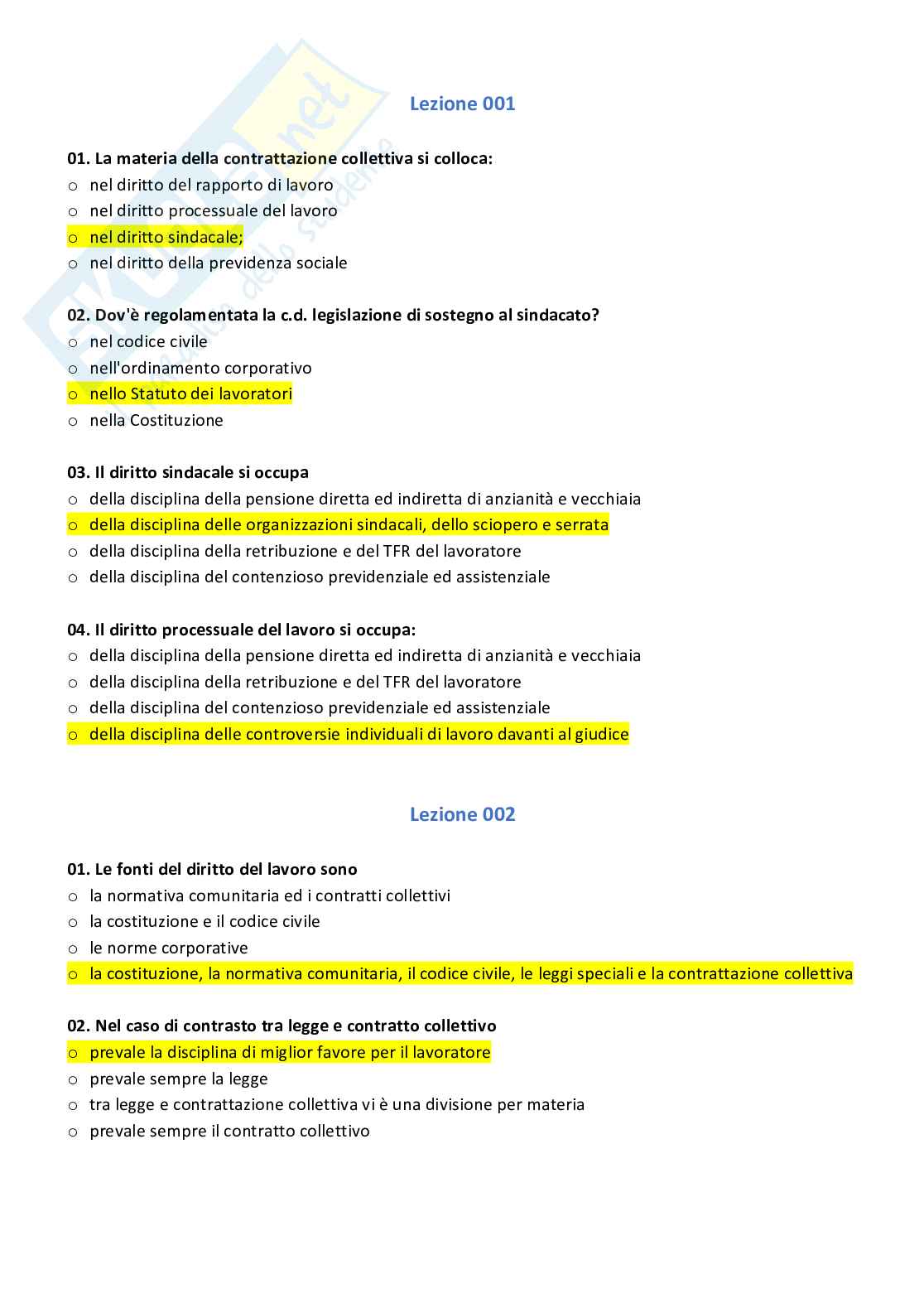 Paniere compilato con risposte chiuse di diritto del lavoro Pag. 2