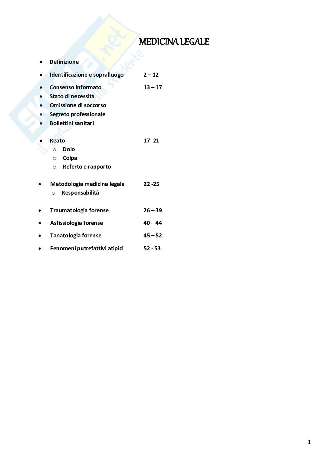 Medicina legale Pag. 1
