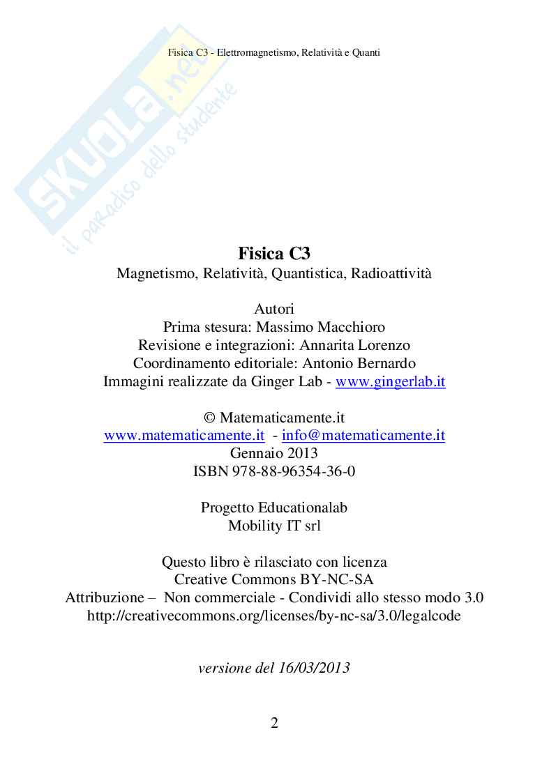 Fisica C3, Elettromagnetismo, relatività e quanti Pag. 2