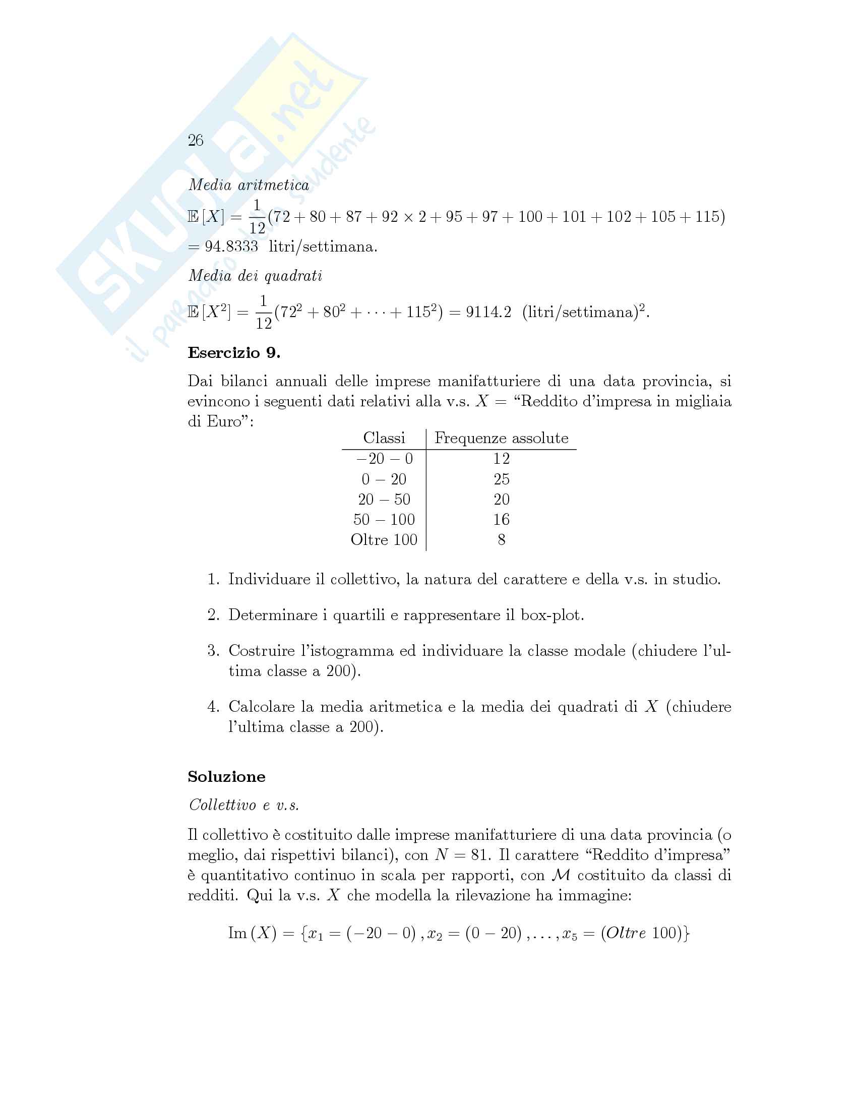 Esercizi di Statistica - Parte 1 Pag. 26