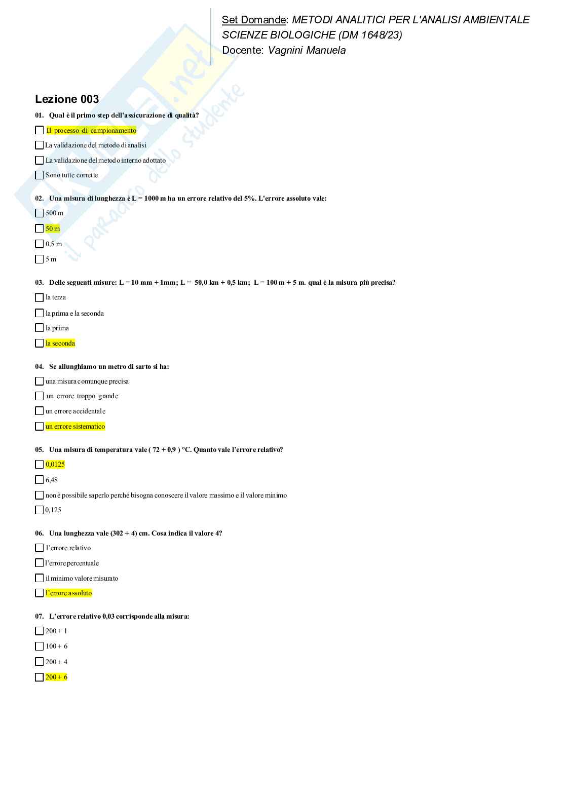Paniere Metodi analitici per l'analisi ambientale Pag. 6