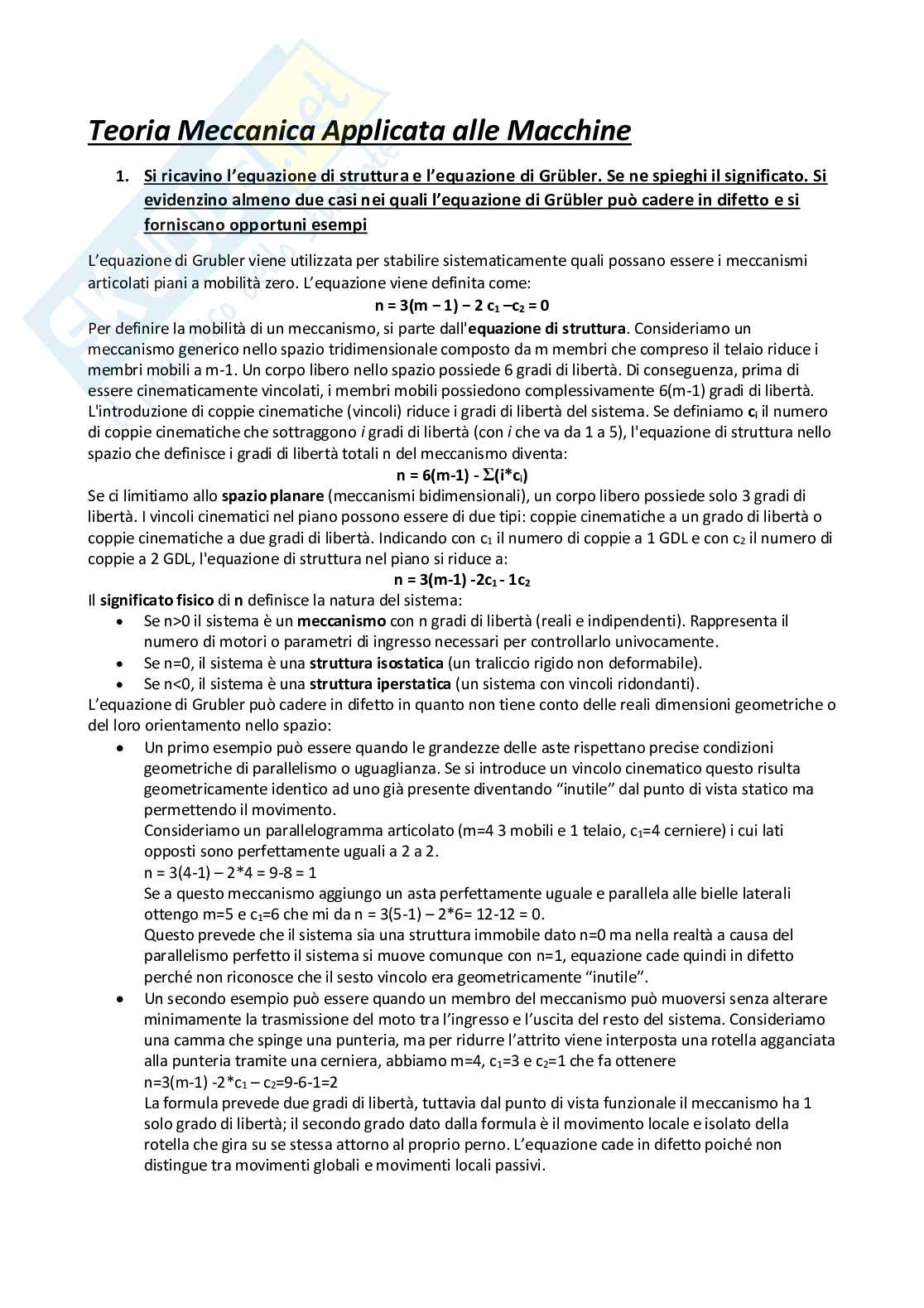 Domande di teoria di Meccanica applicata alle macchine Pag. 1
