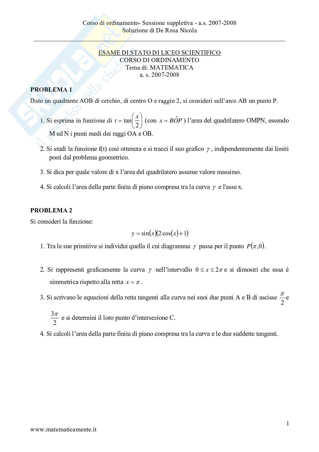 2008 - Liceo scientifico di ordinamento, prova suppletiva Pag. 1