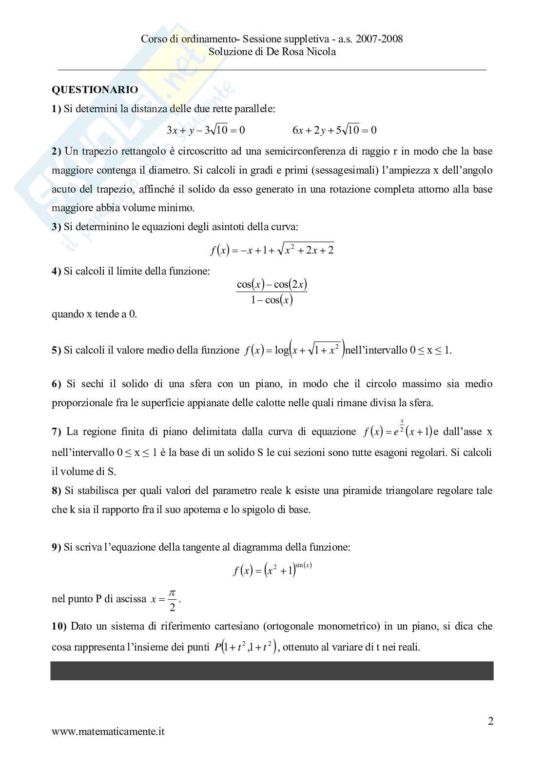 2008 - Liceo scientifico di ordinamento, prova suppletiva Pag. 2