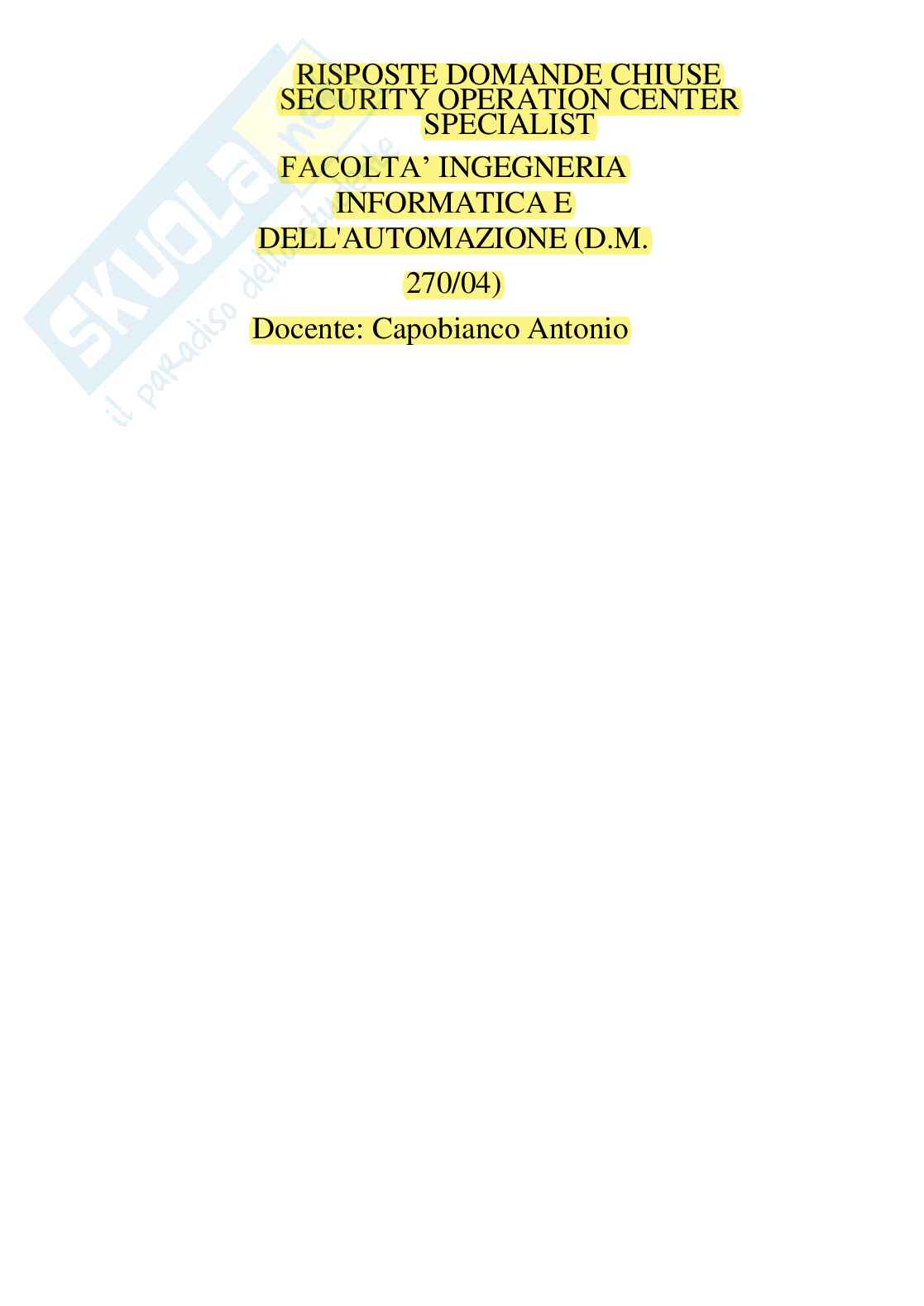 Risposte domande chiuse Security operation center specialist aggiornate 2026 Pag. 1