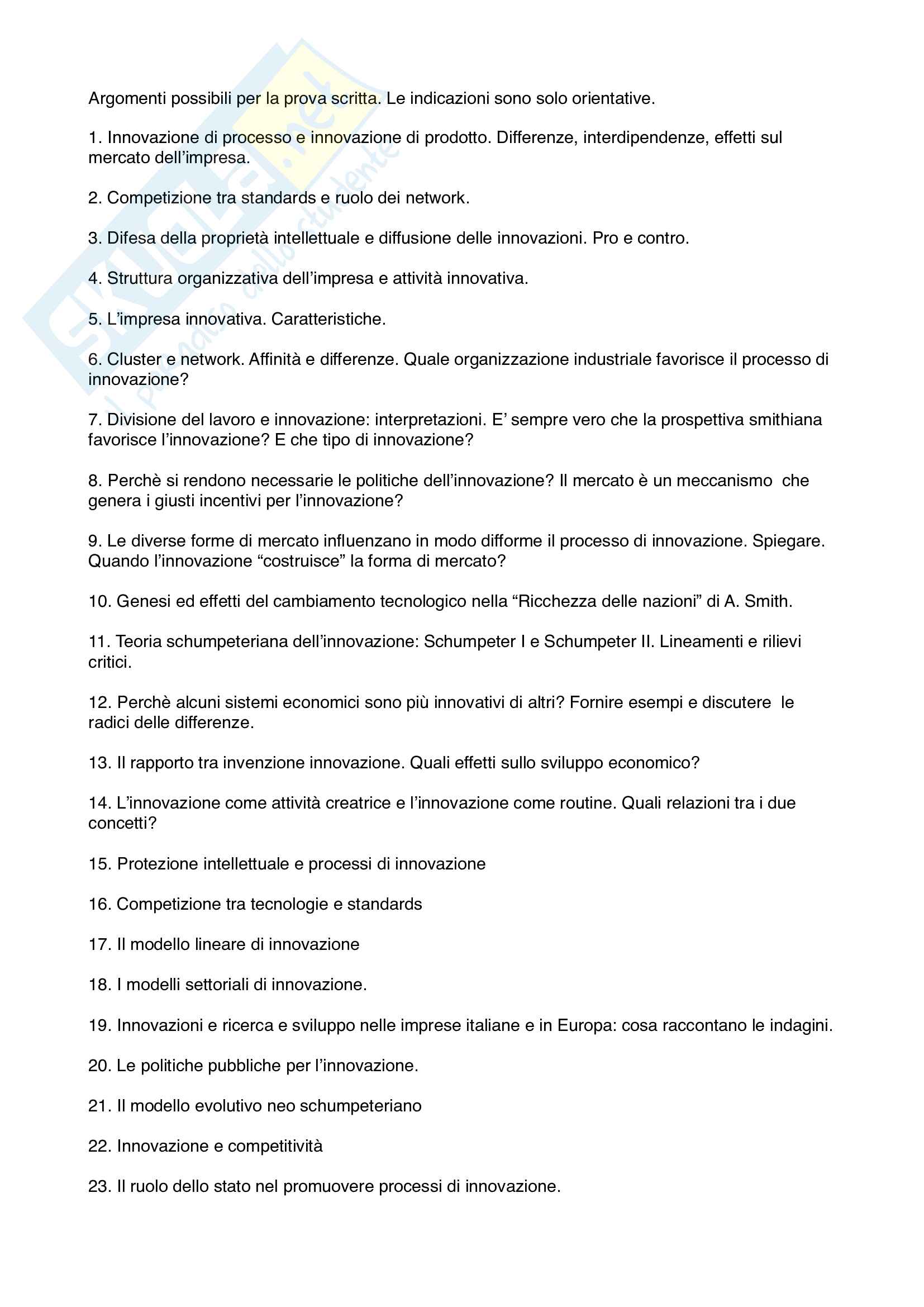 Domande Economia dell'Innovazione Pag. 1