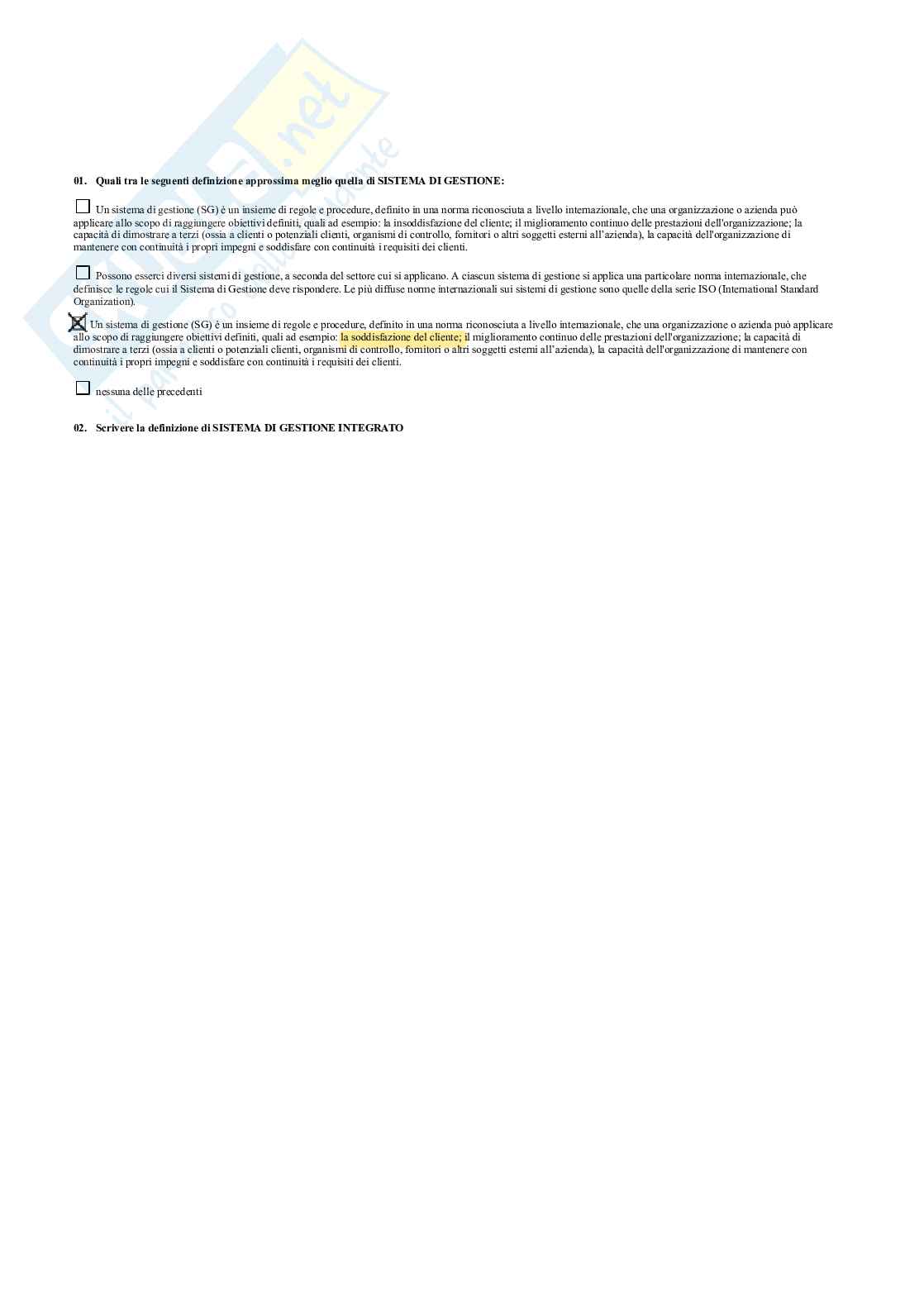 Paniere risposte chiuse di Sistemi di gestione e l'organizzazione aziendale  Pag. 2