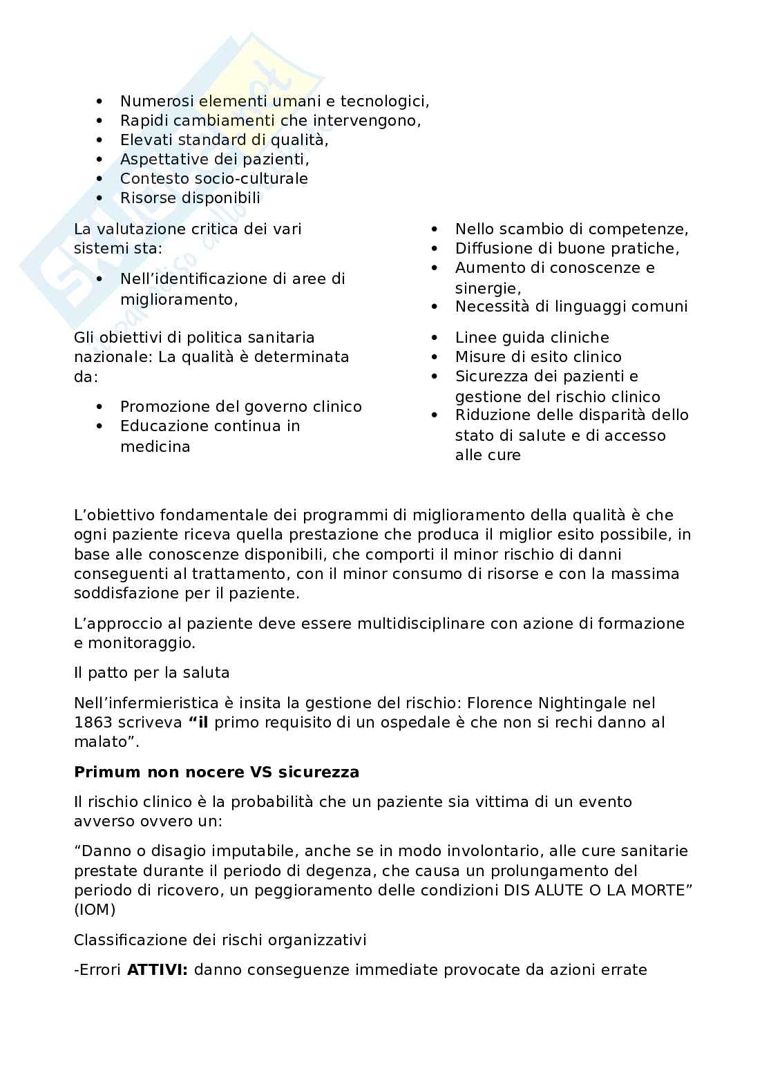 Appunti di metodologia di organizzazione dei processi assistenziali Pag. 2