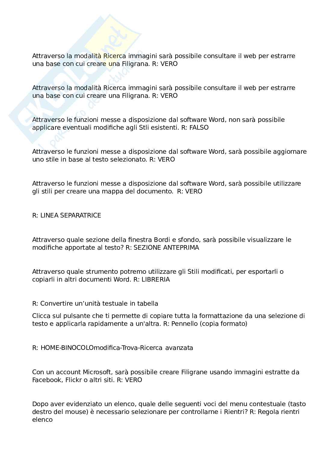 Domande e risposte Eipass - Funzioni base di Microsoft Word: guida alle funzionalità e impostazioni Pag. 11