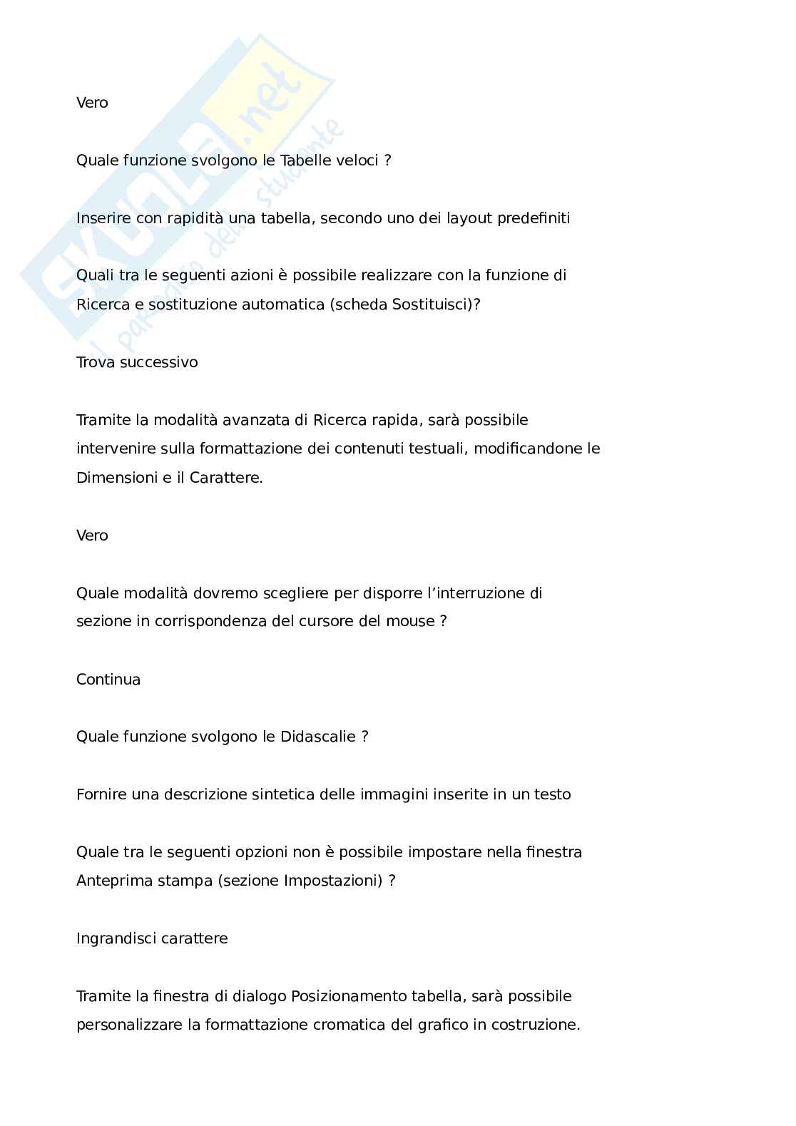 Domande e risposte Eipass - Funzioni base di Microsoft Word: guida alle funzionalità e impostazioni Pag. 16