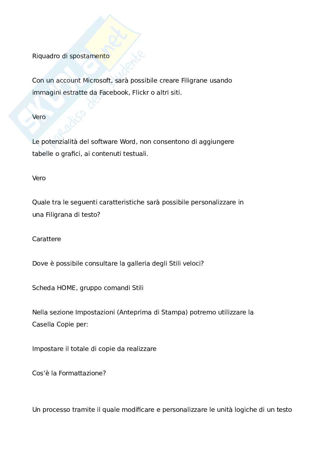 Domande e risposte Eipass - Funzioni base di Microsoft Word: guida alle funzionalità e impostazioni Pag. 21