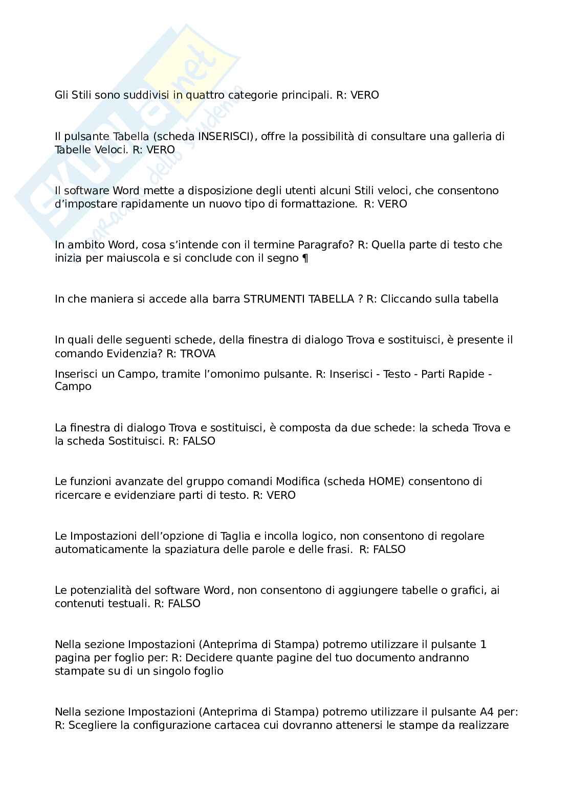 Domande e risposte Eipass - Funzioni base di Microsoft Word: guida alle funzionalità e impostazioni Pag. 26