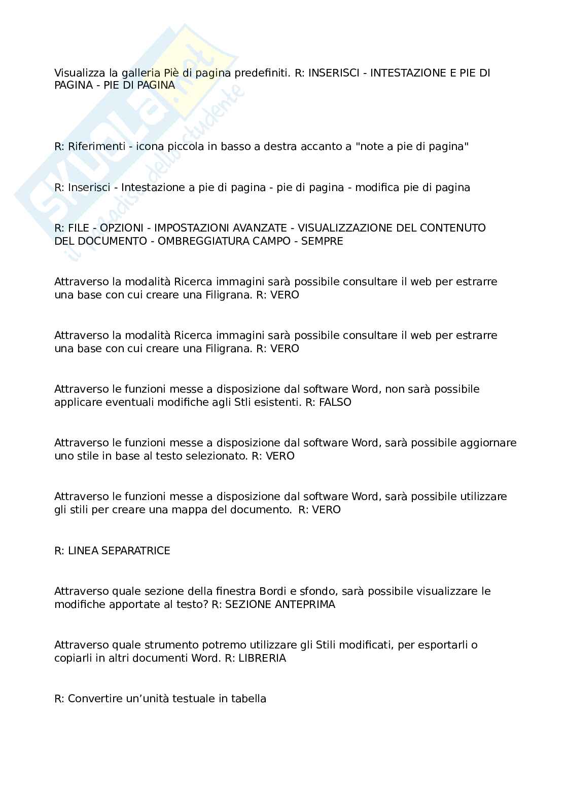 Domande e risposte Eipass - Funzioni base di Microsoft Word: guida alle funzionalità e impostazioni Pag. 31