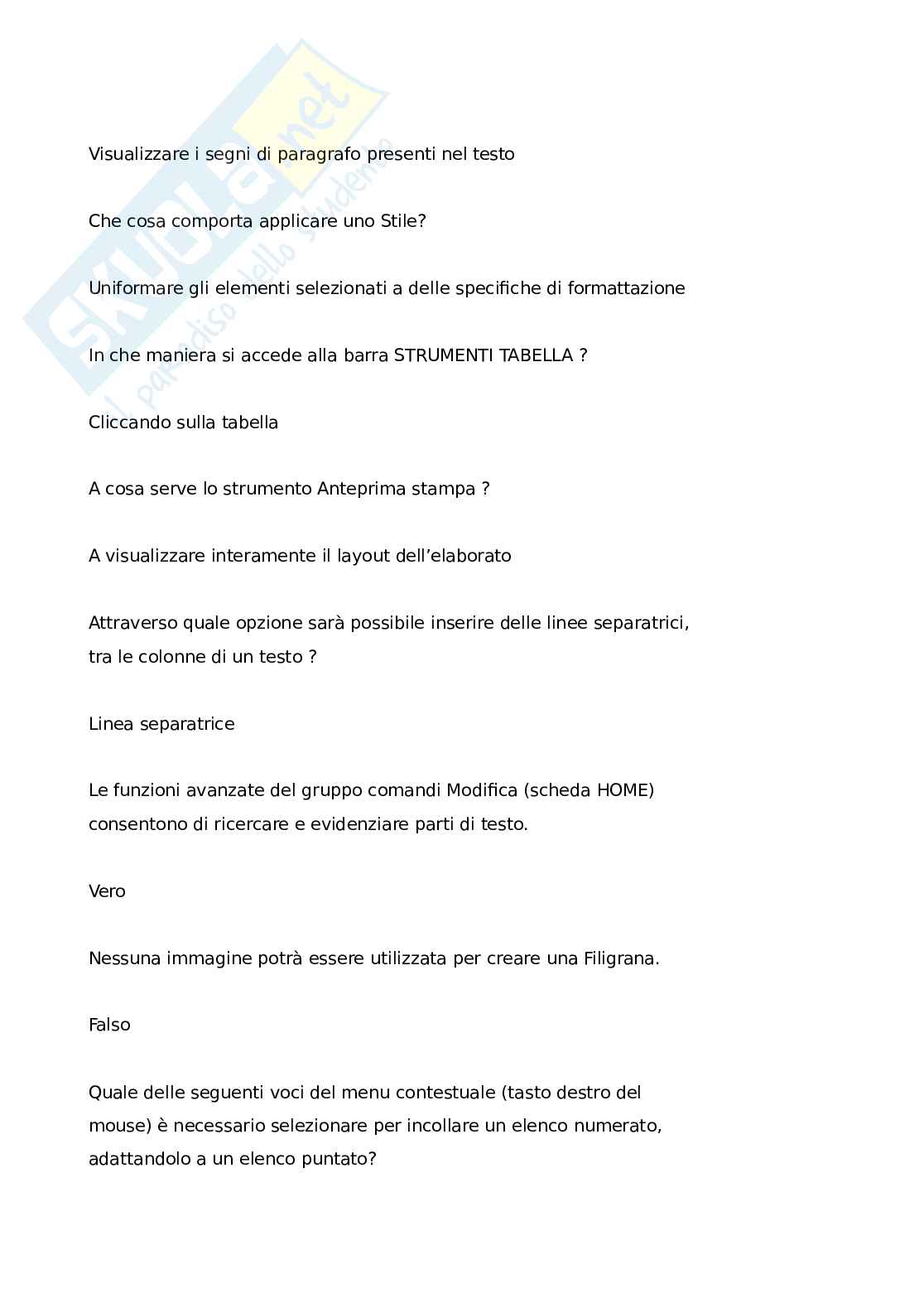 Domande e risposte Eipass - Funzioni base di Microsoft Word: guida alle funzionalità e impostazioni Pag. 36