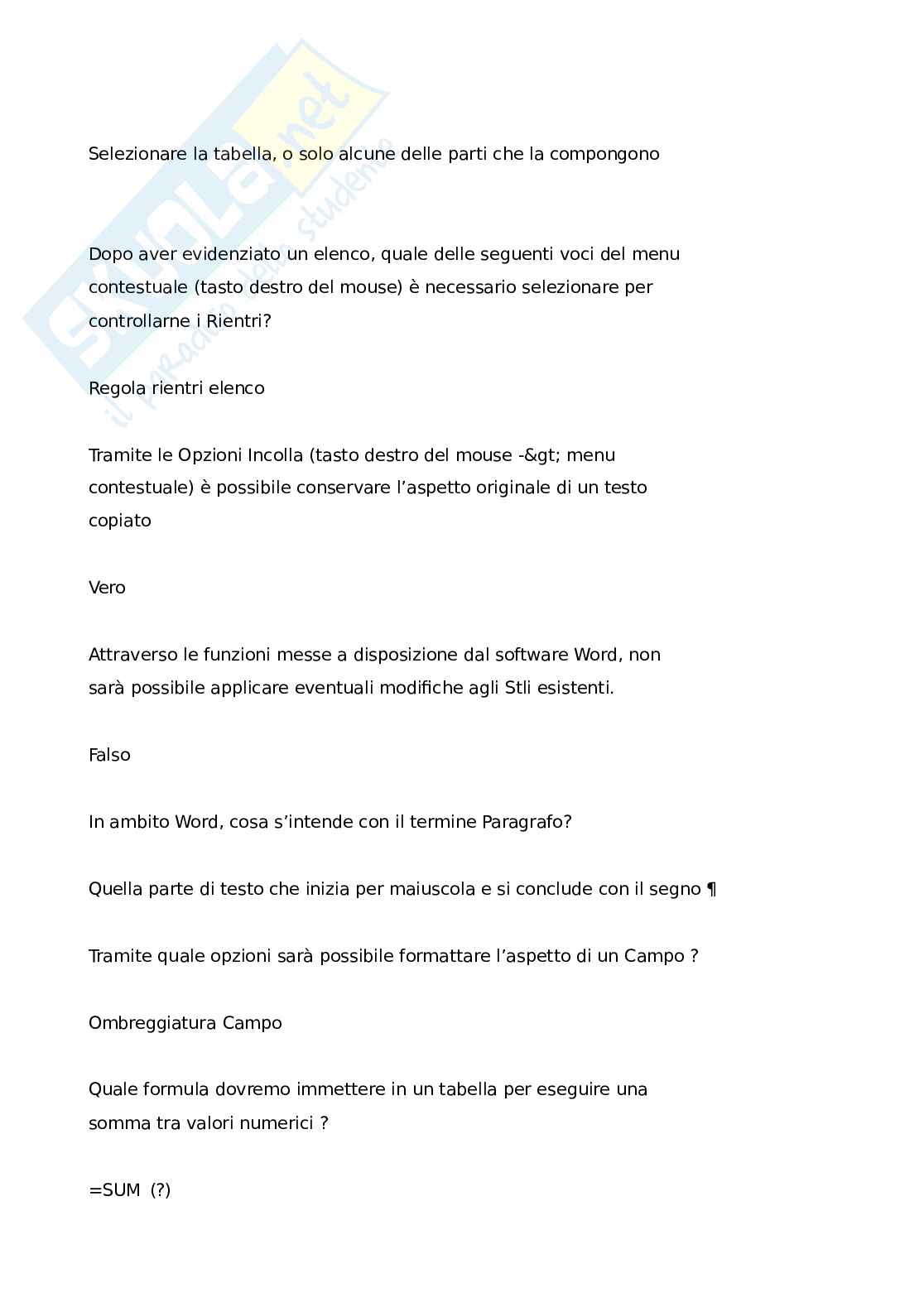 Domande e risposte Eipass - Funzioni base di Microsoft Word: guida alle funzionalità e impostazioni Pag. 41